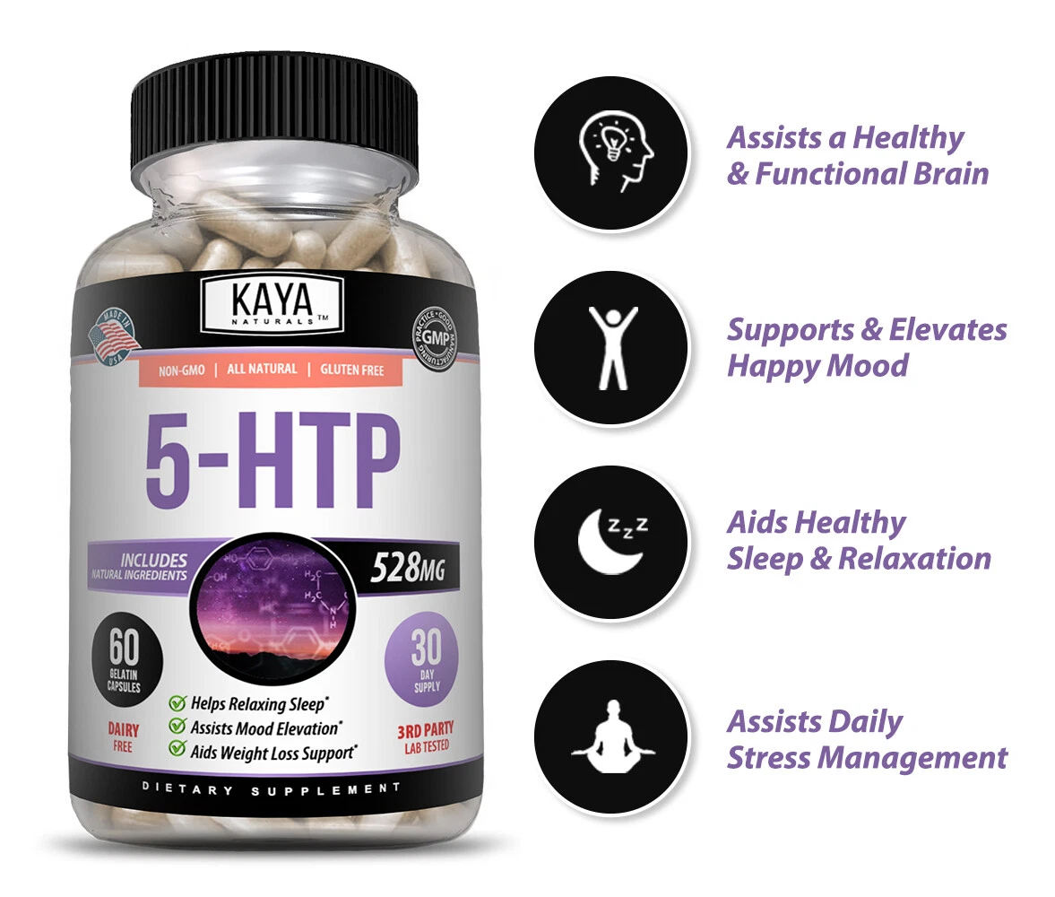 Bottle of 5-HTP 60ct with 5-htp, mood & sleep support to support health and wellness