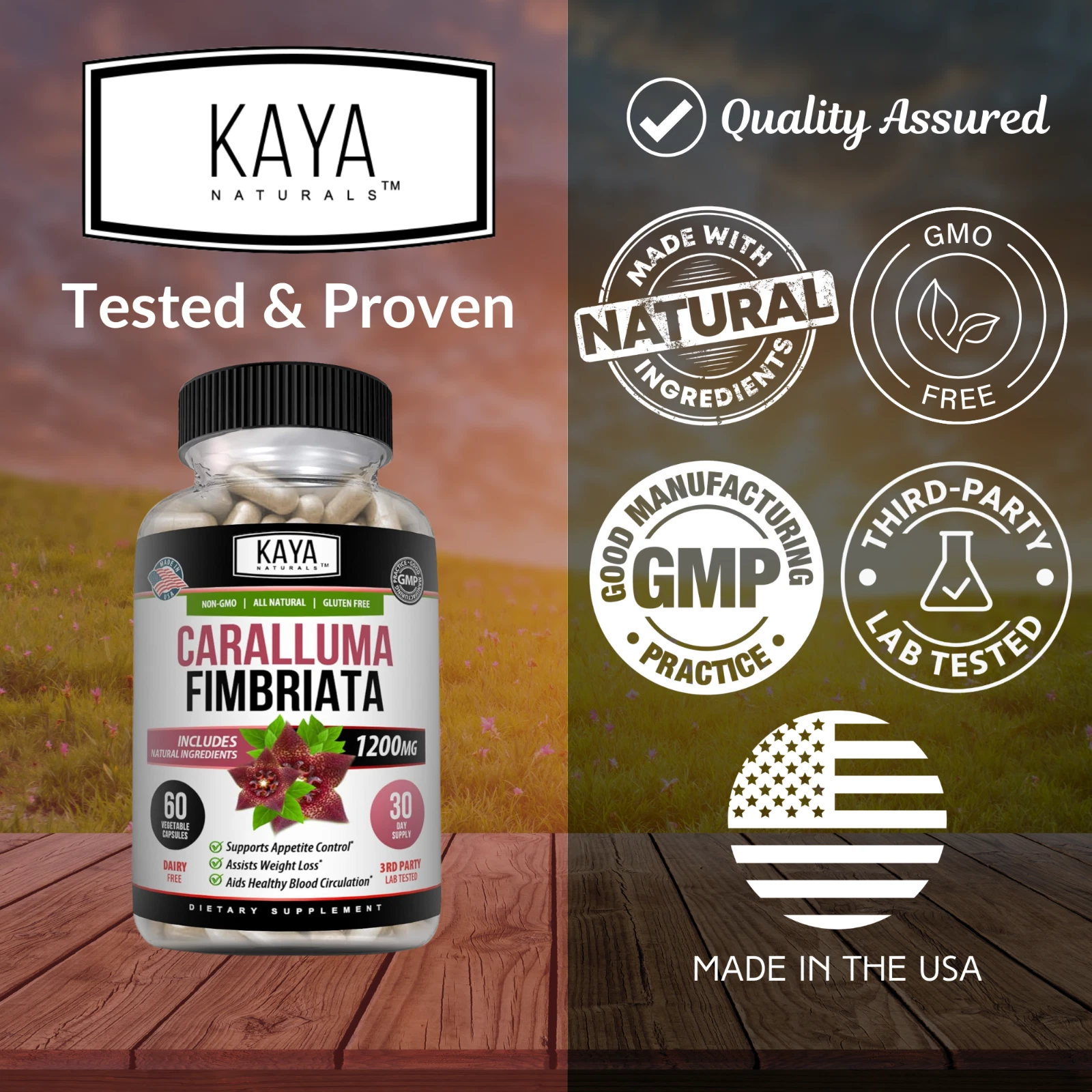 Bottle of Caralluma Fimbriata 1200mg 60ct with caralluma fimbriata, appetite & weight loss support to support health and wellness