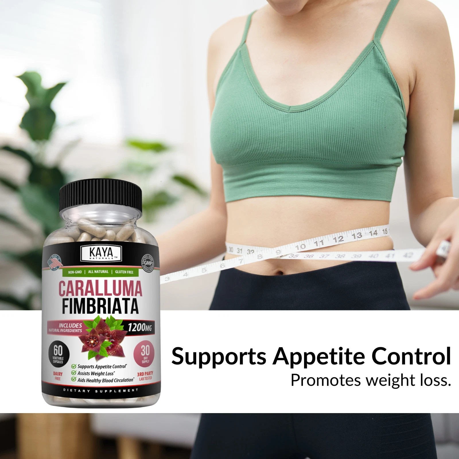 Bottle of Caralluma Fimbriata 1200mg 60ct with caralluma fimbriata, appetite & weight loss support to support health and wellness