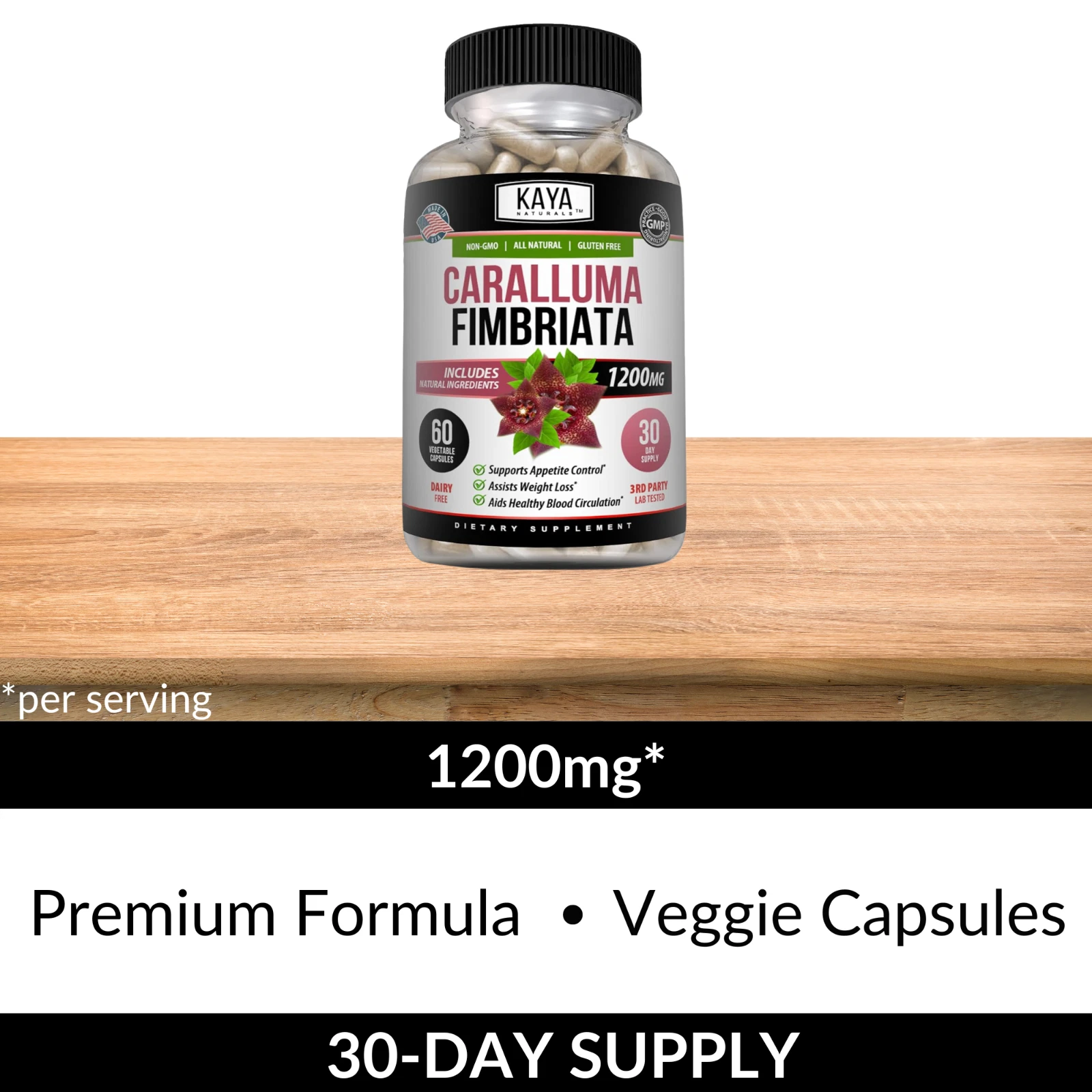 Bottle of Caralluma Fimbriata 1200mg 60ct with caralluma fimbriata, appetite & weight loss support to support health and wellness