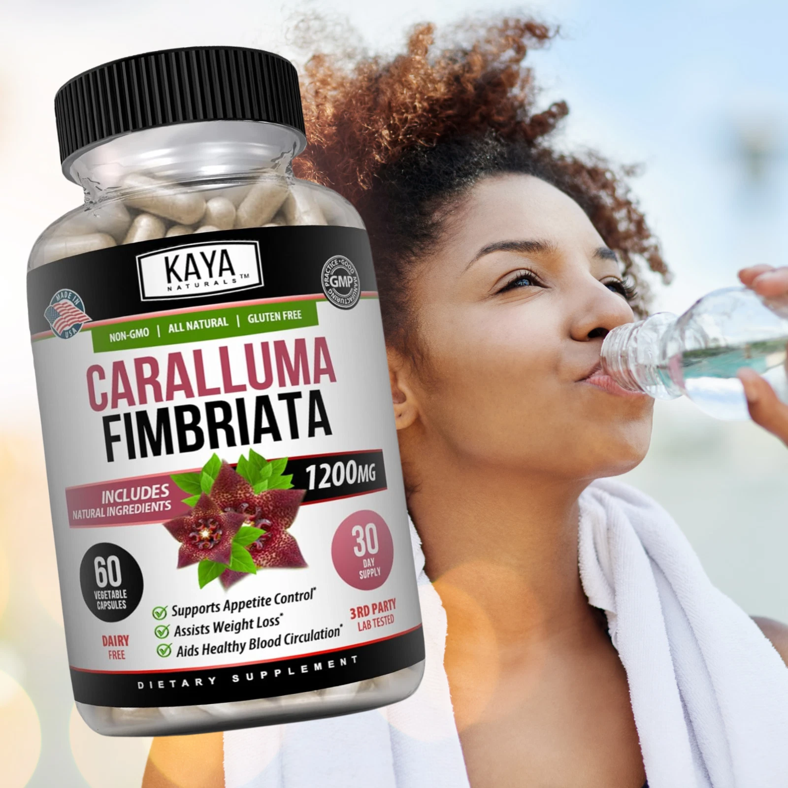Bottle of Caralluma Fimbriata 1200mg 60ct with caralluma fimbriata, appetite & weight loss support to support health and wellness