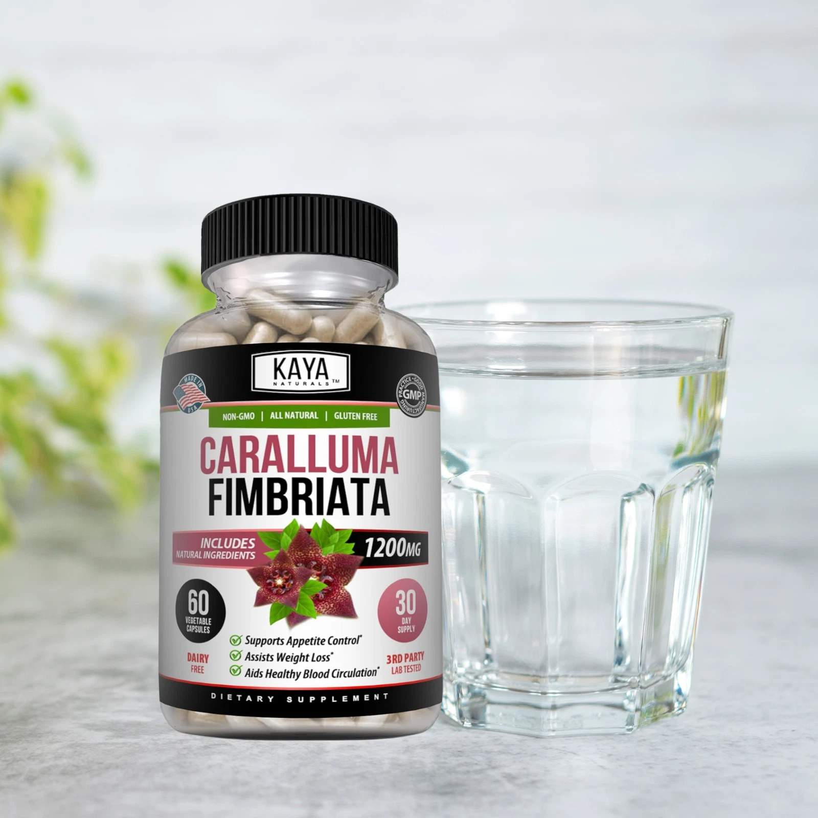Bottle of Caralluma Fimbriata 1200mg 60ct with caralluma fimbriata, appetite & weight loss support to support health and wellness