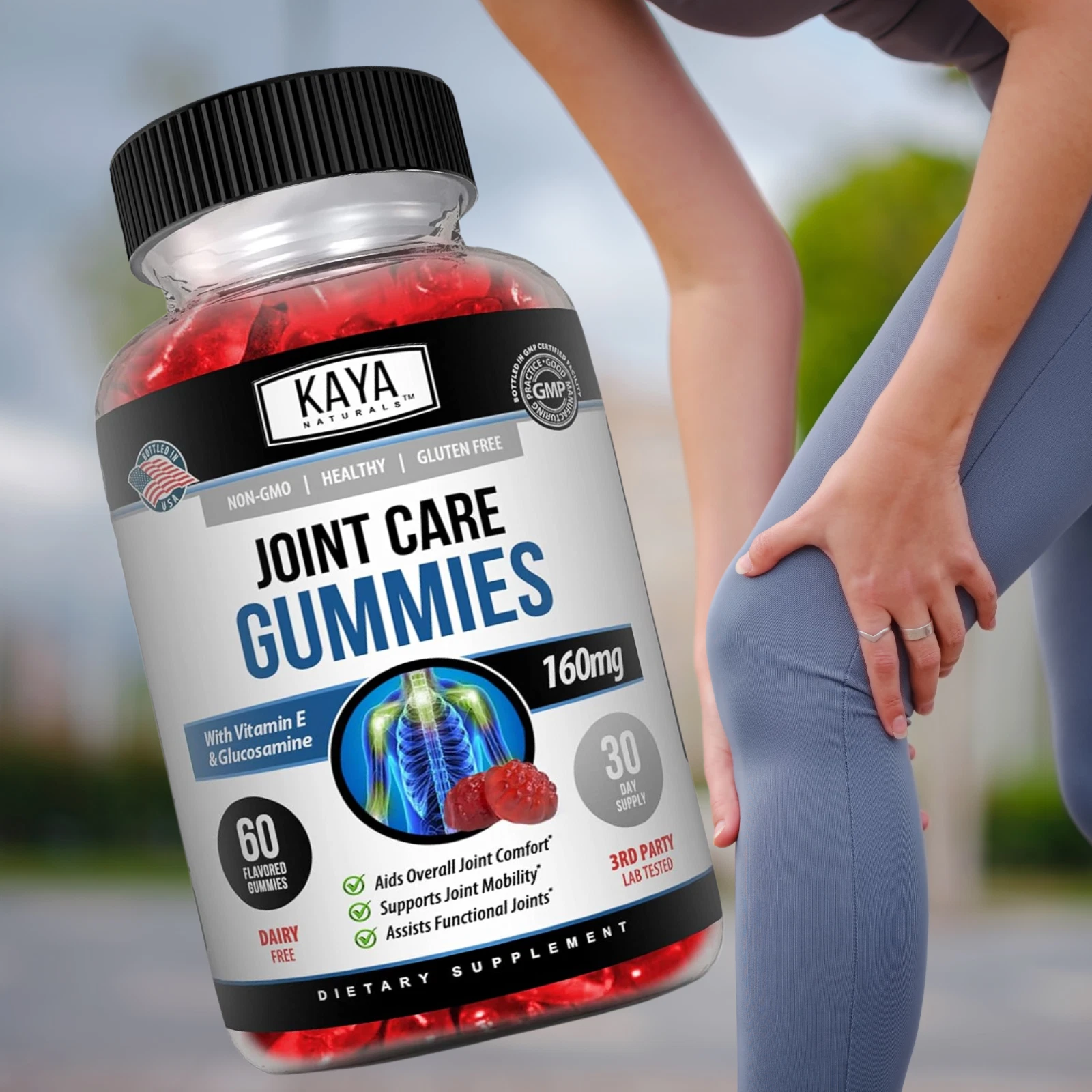 Bottle of Joint Care Gummies 2 Pack 60ct with glucosamine, joint pain & mobility support to support health and wellness