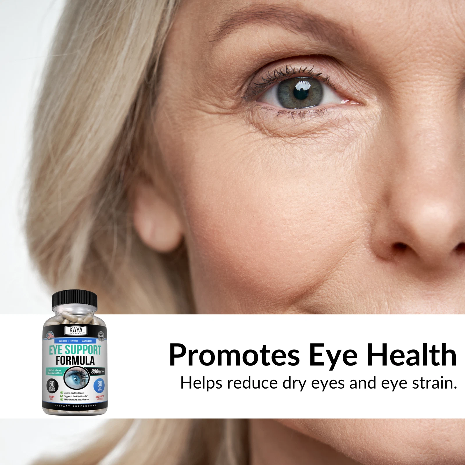 Bottle of Eye Health 2 Pack 60 Capsules with lutein, vision & eye health support to support health and wellness
