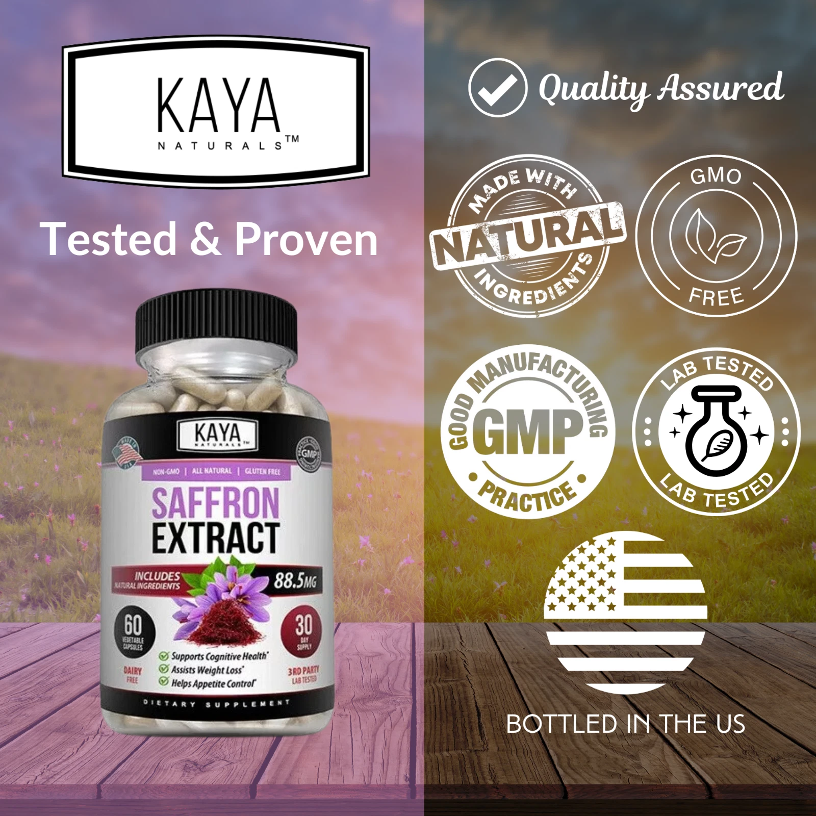 Bottle of Saffron Extract 2 Pack 60ct with saffron, mood & focus support to support health and wellness