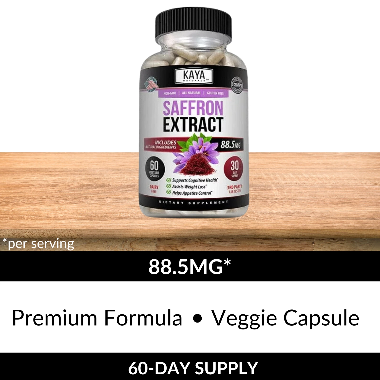 Bottle of Saffron Extract 2 Pack 60ct with saffron, mood & focus support to support health and wellness