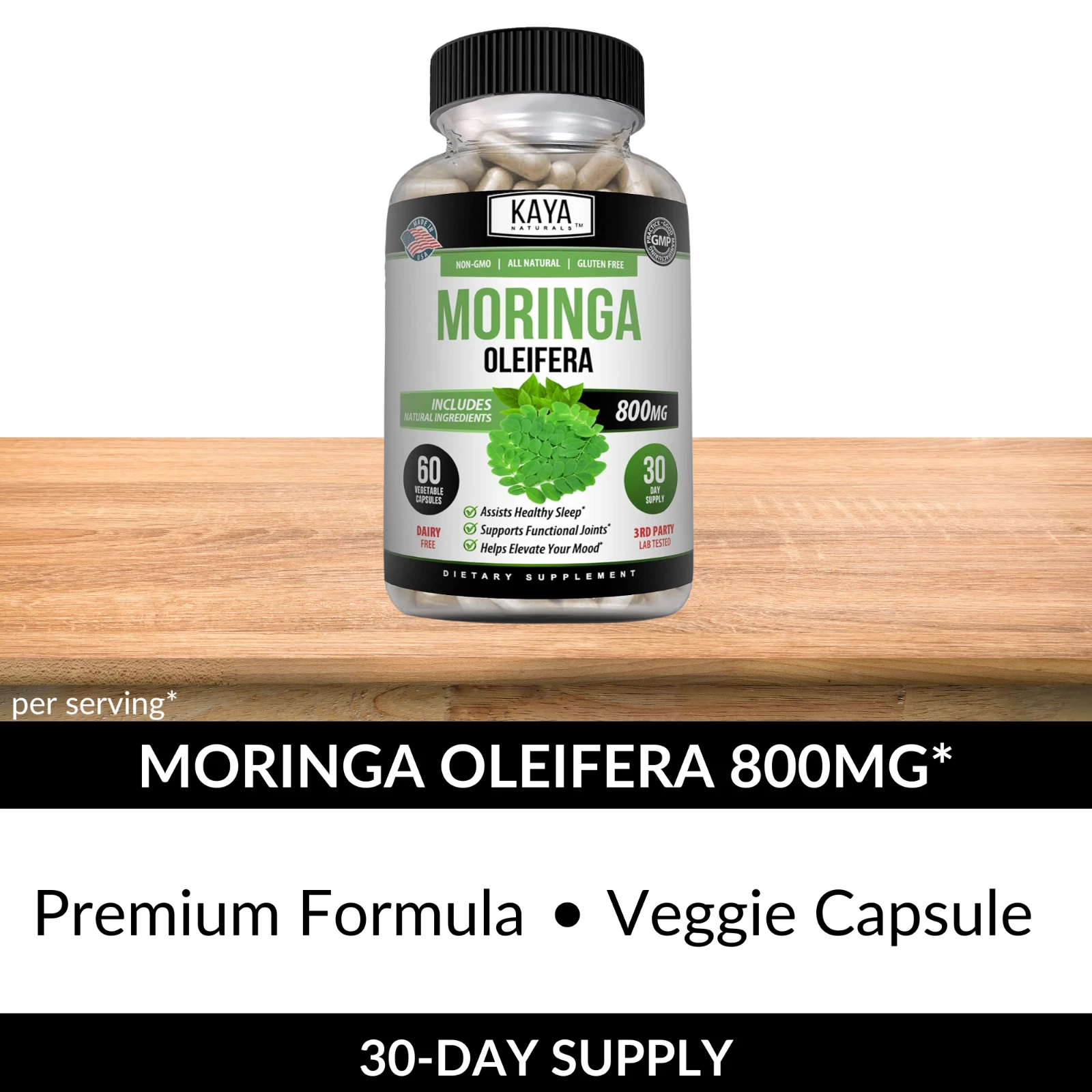 Bottle of Moringa 60ct with moringa, antioxidant & superfood support to support health and wellness