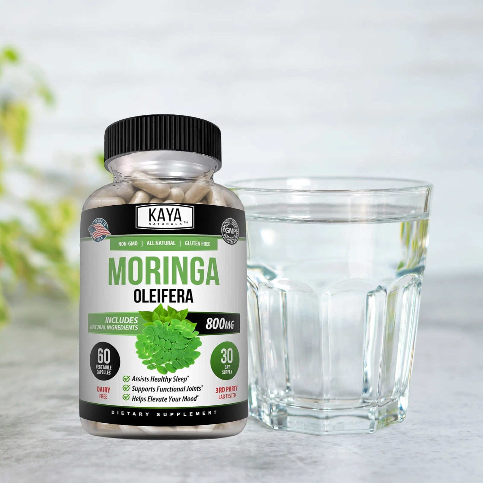 Bottle of Moringa 60ct with moringa, antioxidant & superfood support to support health and wellness