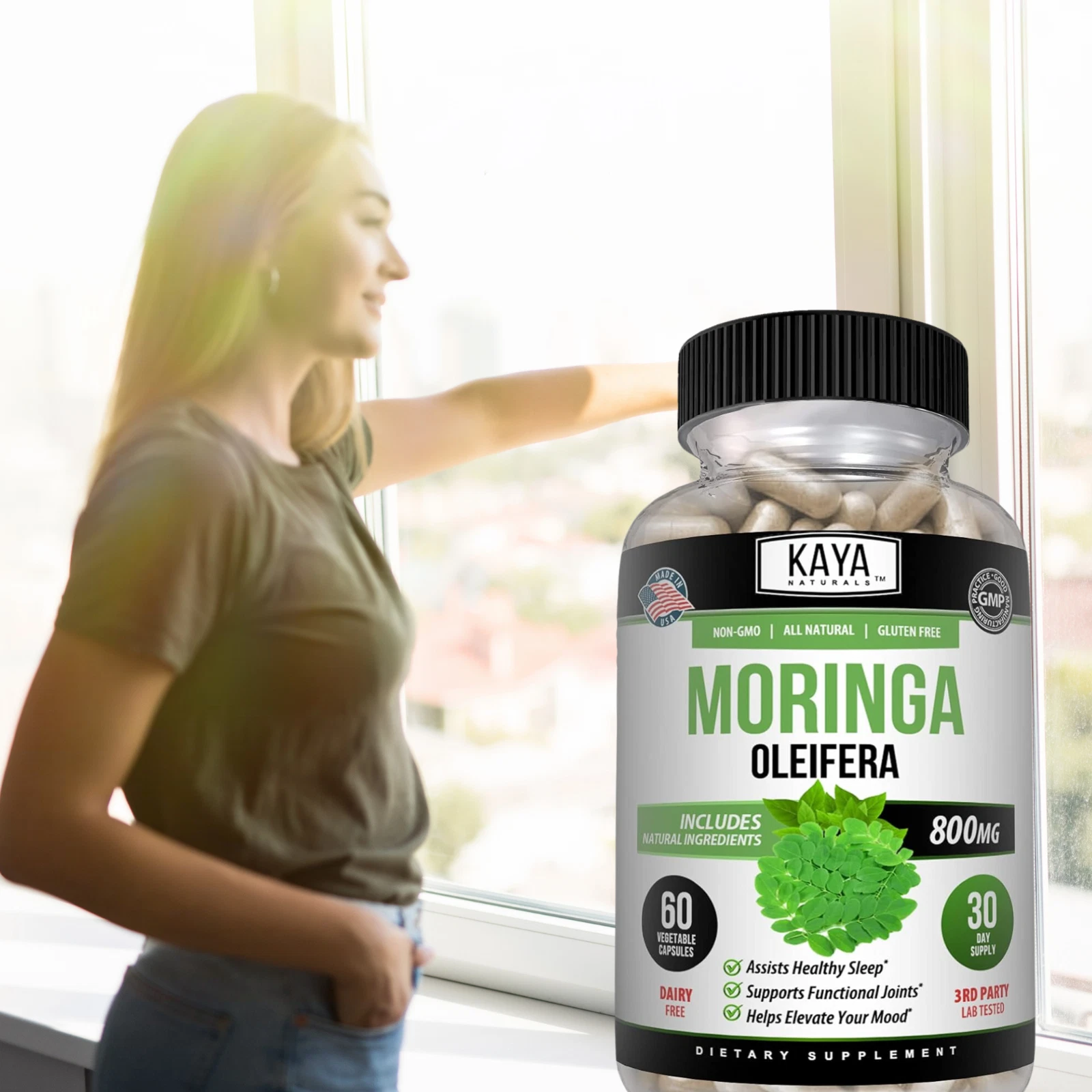 Bottle of Moringa 60ct with moringa, antioxidant & superfood support to support health and wellness