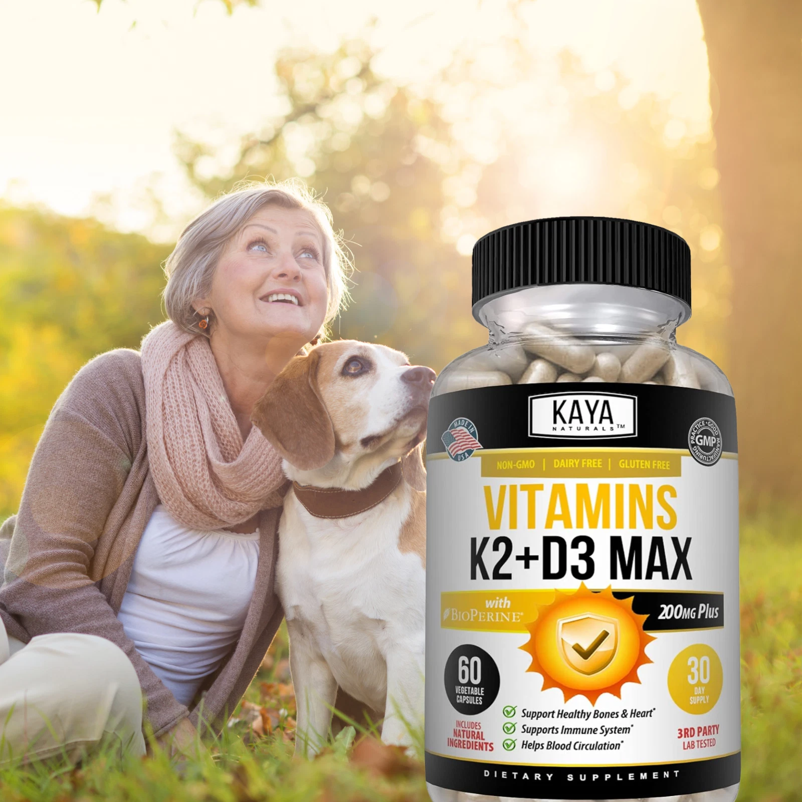 Bottle of Vitamin K2 (MK7) & D3 2 Pack with vitamin k2, bone & immune support to support health and wellness