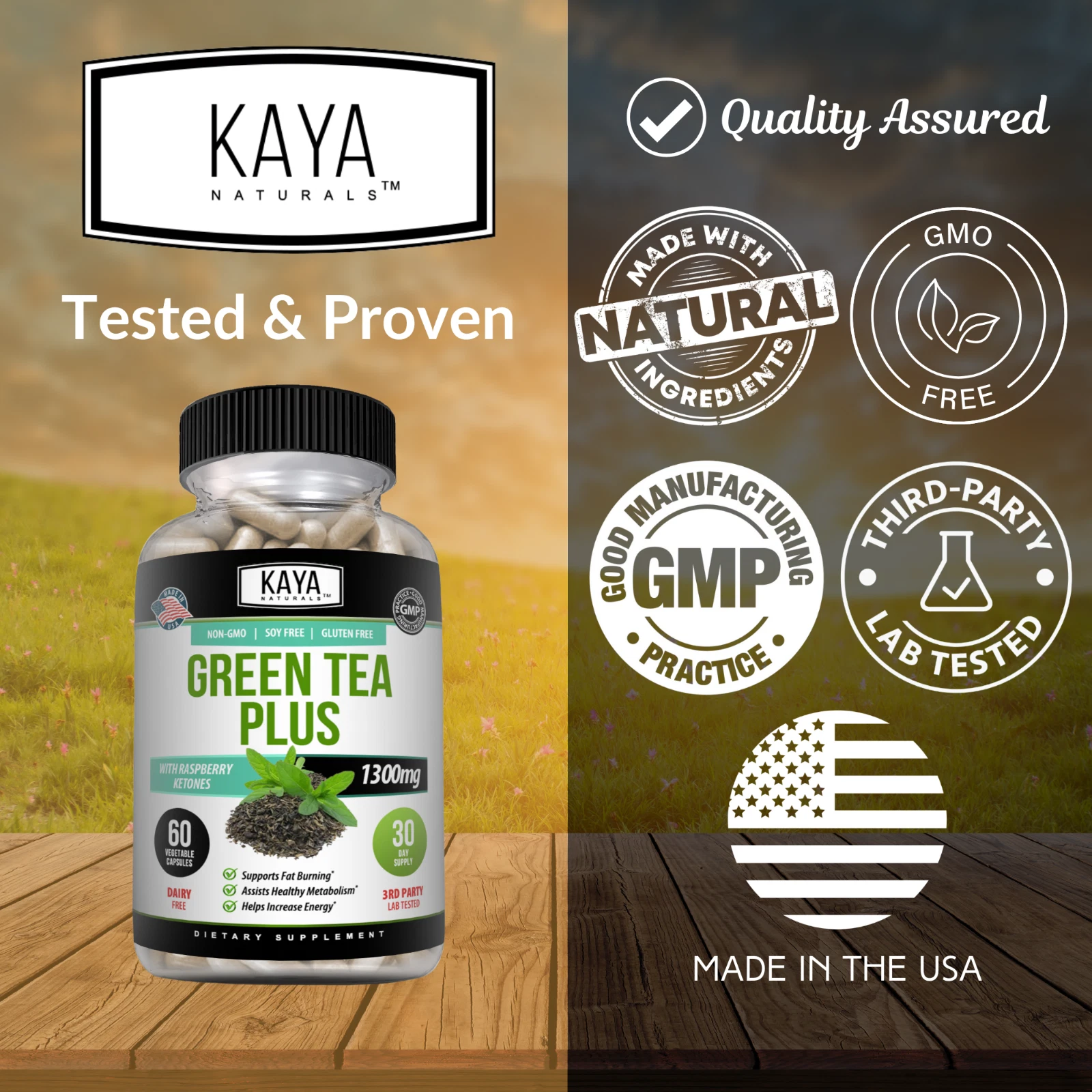 Bottle of Green Tea Plus 1200mg 60ct with green tea, weight loss & metabolism support to support health and wellness