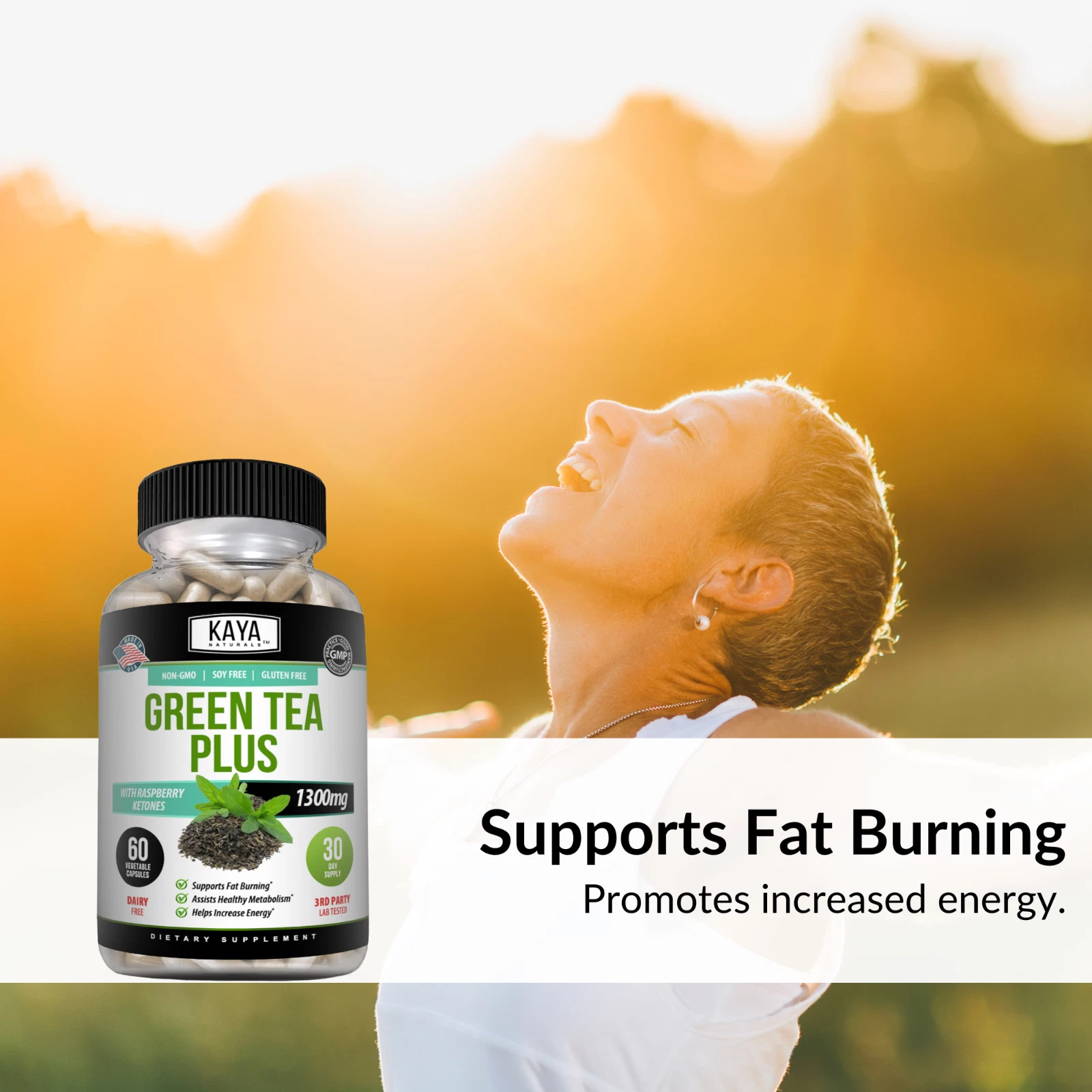 Bottle of Green Tea Plus 1200mg 60ct with green tea, weight loss & metabolism support to support health and wellness