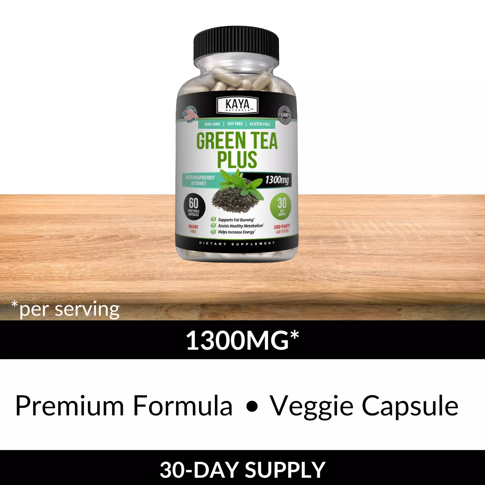 Bottle of Green Tea Plus 1200mg 60ct with green tea, weight loss & metabolism support to support health and wellness