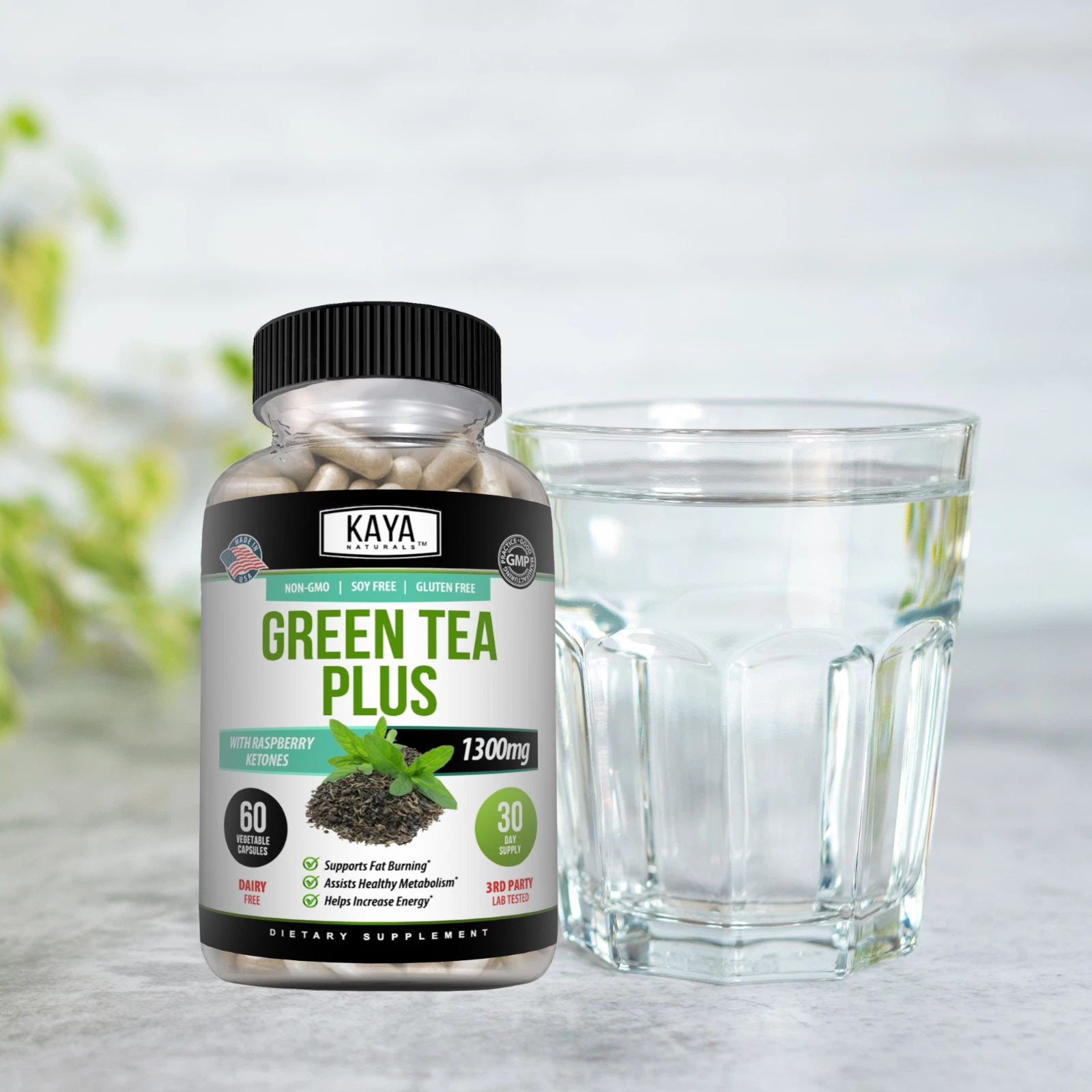 Bottle of Green Tea Plus 1200mg 60ct with green tea, weight loss & metabolism support to support health and wellness