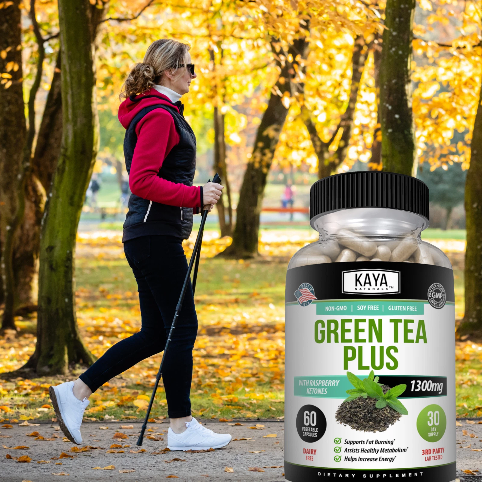 Bottle of Green Tea Plus 1200mg 60ct with green tea, weight loss & metabolism support to support health and wellness