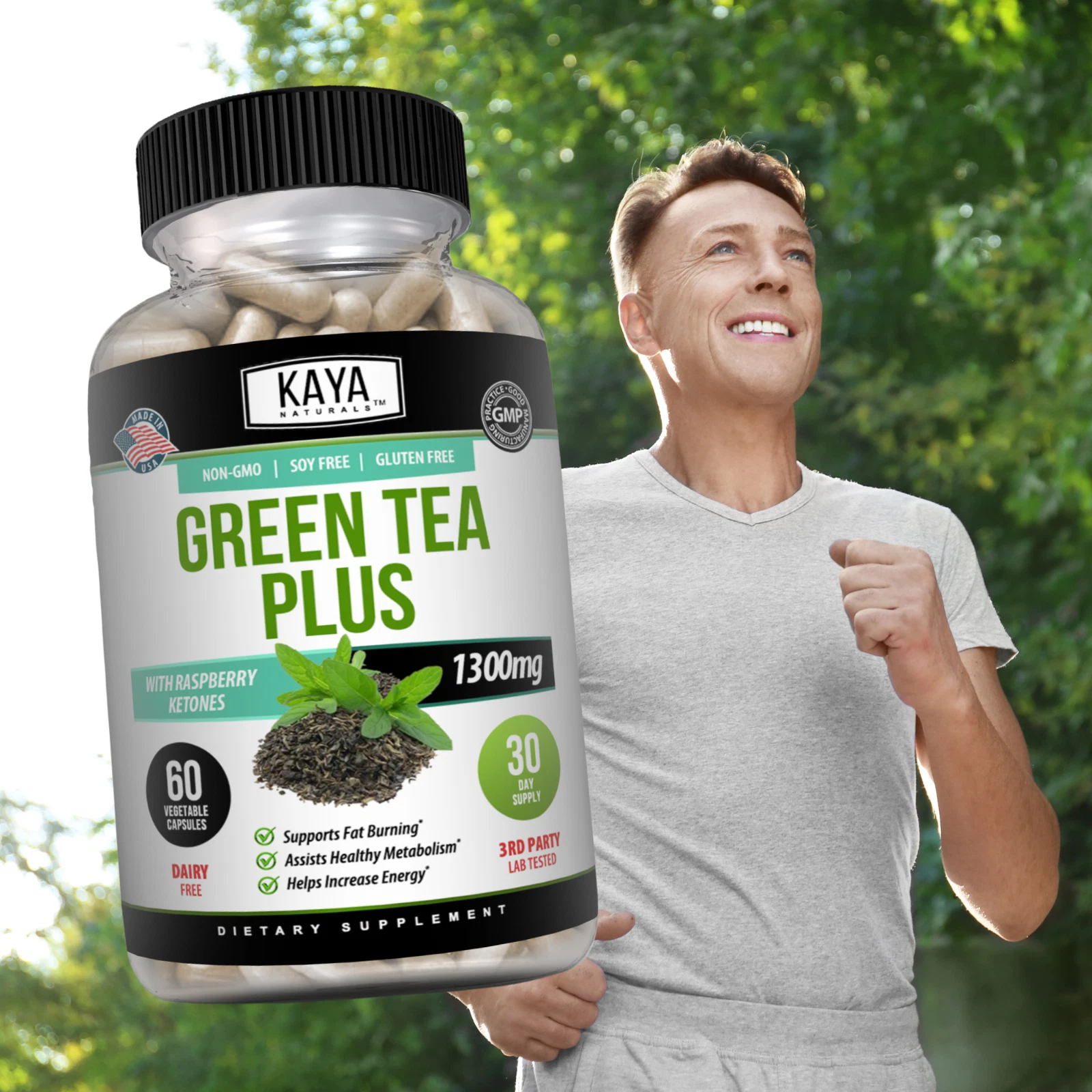 Bottle of Green Tea Plus 1200mg 60ct with green tea, weight loss & metabolism support to support health and wellness