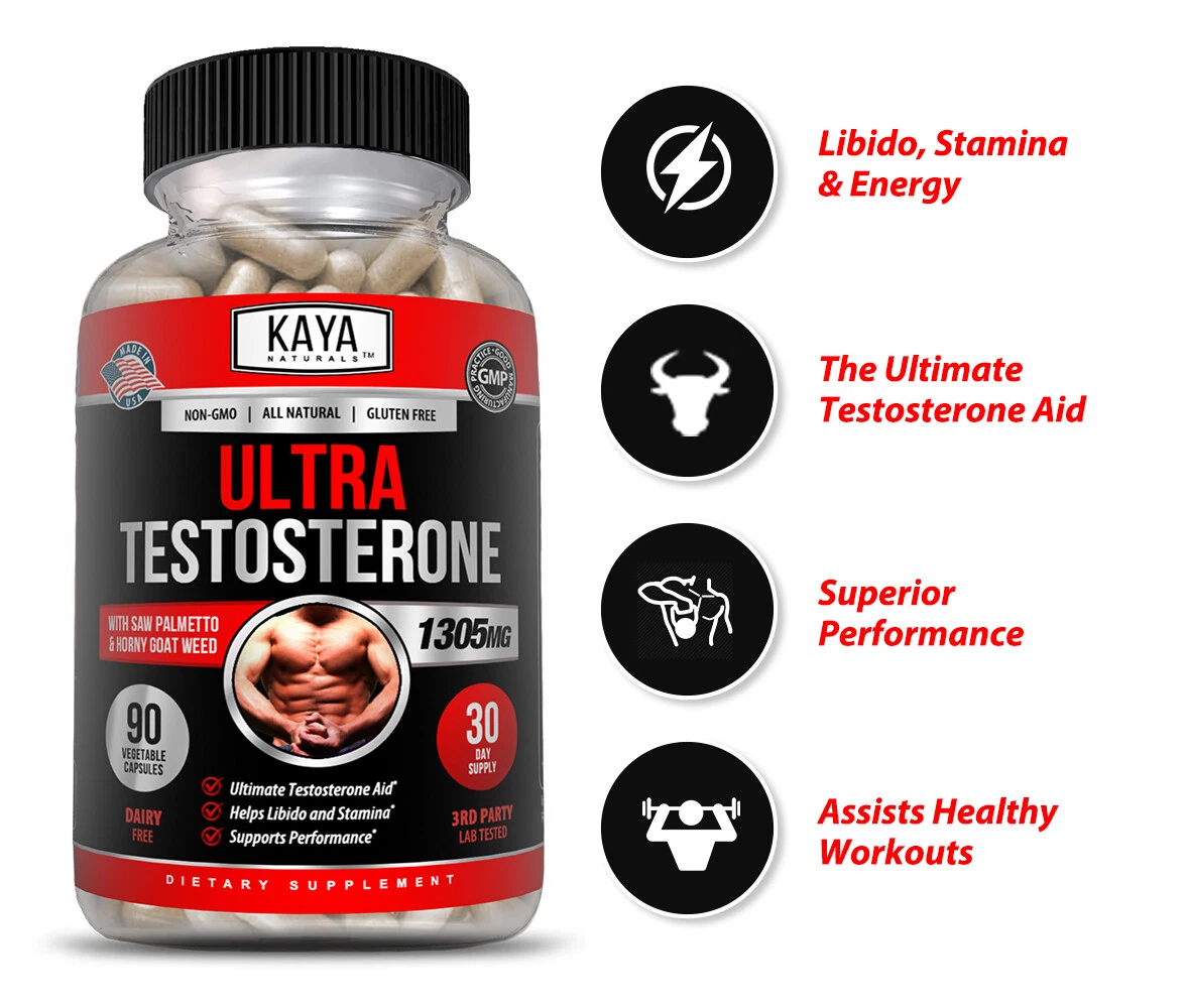 Bottle of Testosterone Booster 90ct with testosterone, energy & muscle support to support health and wellness