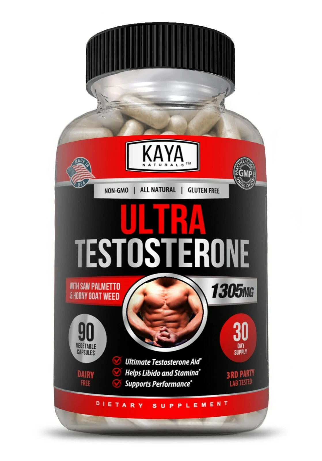 Bottle of Testosterone Booster 90ct with testosterone, energy & muscle support to support health and wellness