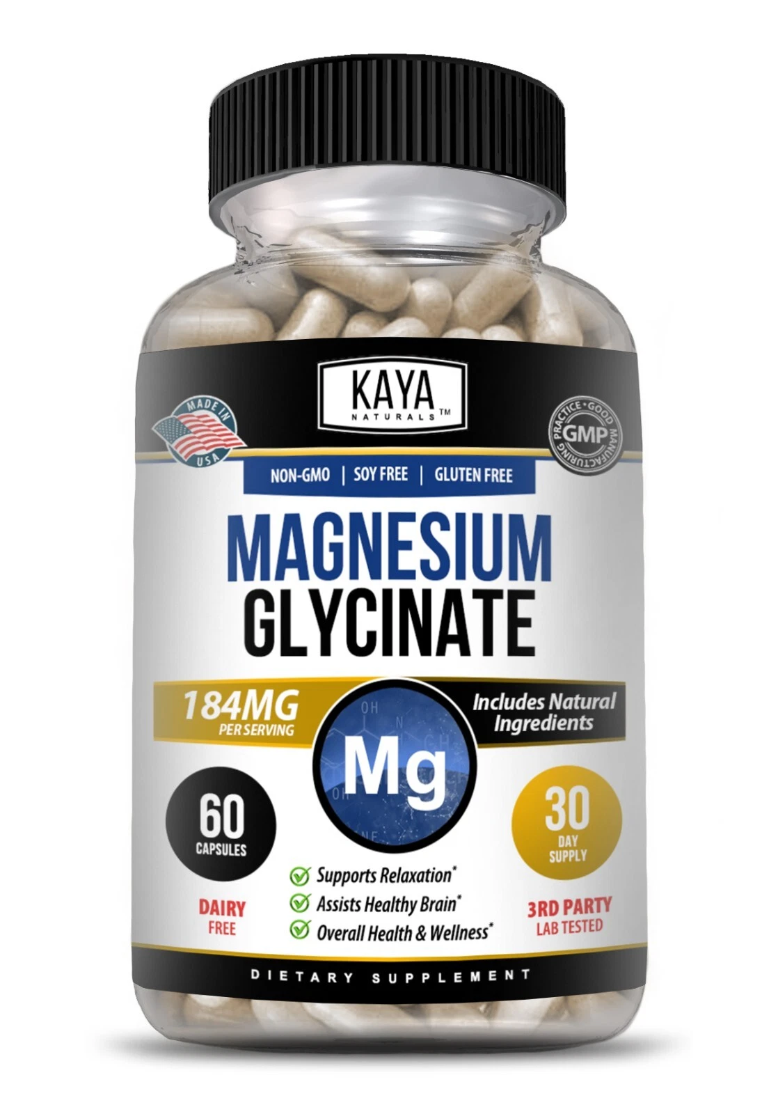 Bottle of Magnesium Glycinate 183mg with magnesium, sleep & stress support to support health and wellness
