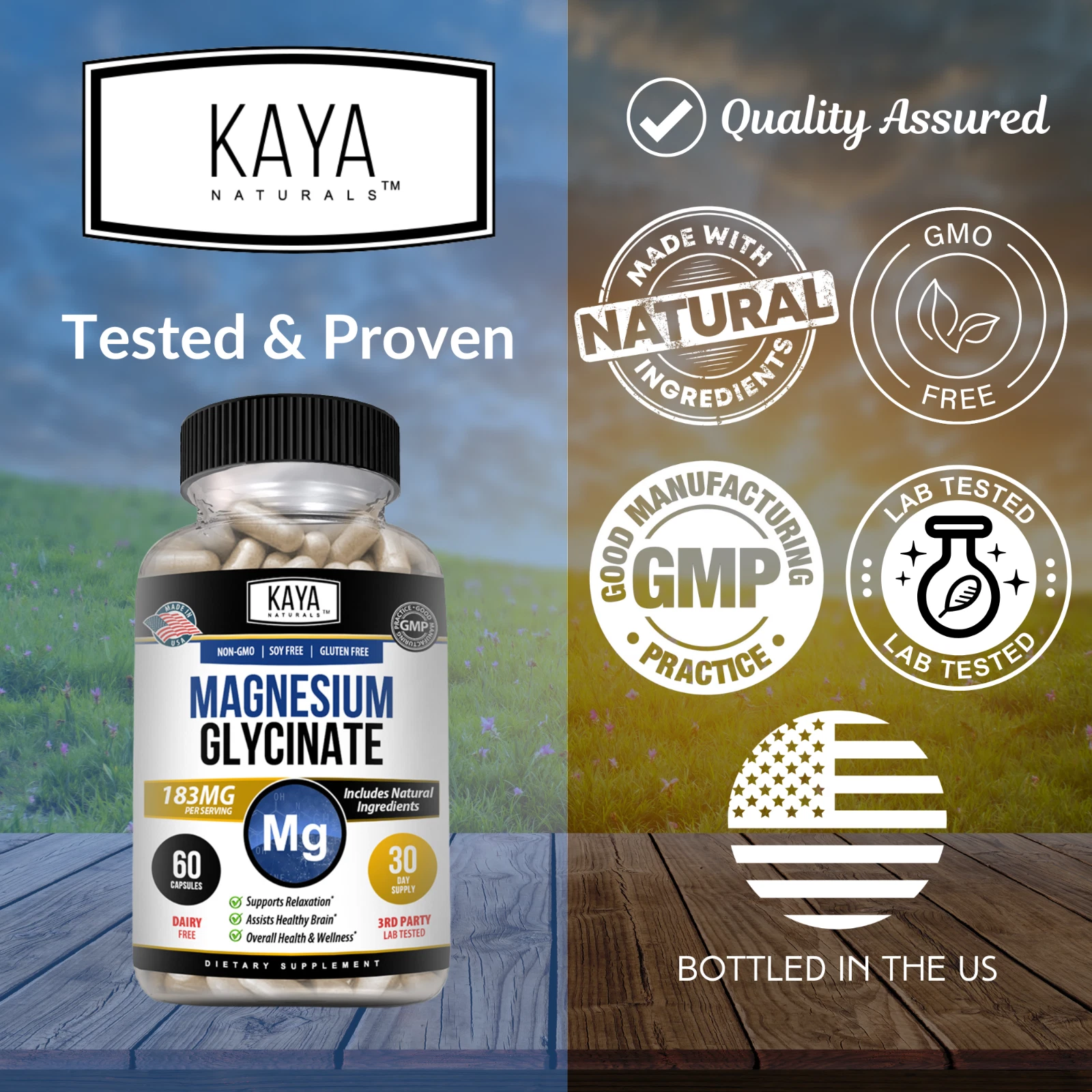 Bottle of Magnesium Glycinate 183mg with magnesium, sleep & stress support to support health and wellness