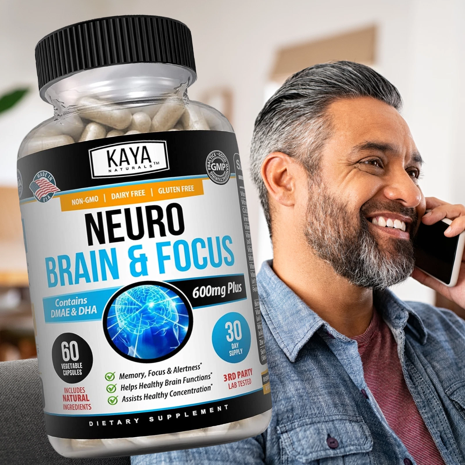 Bottle of Brain Health & Memory Booster with nootropic, memory & focus support to support health and wellness