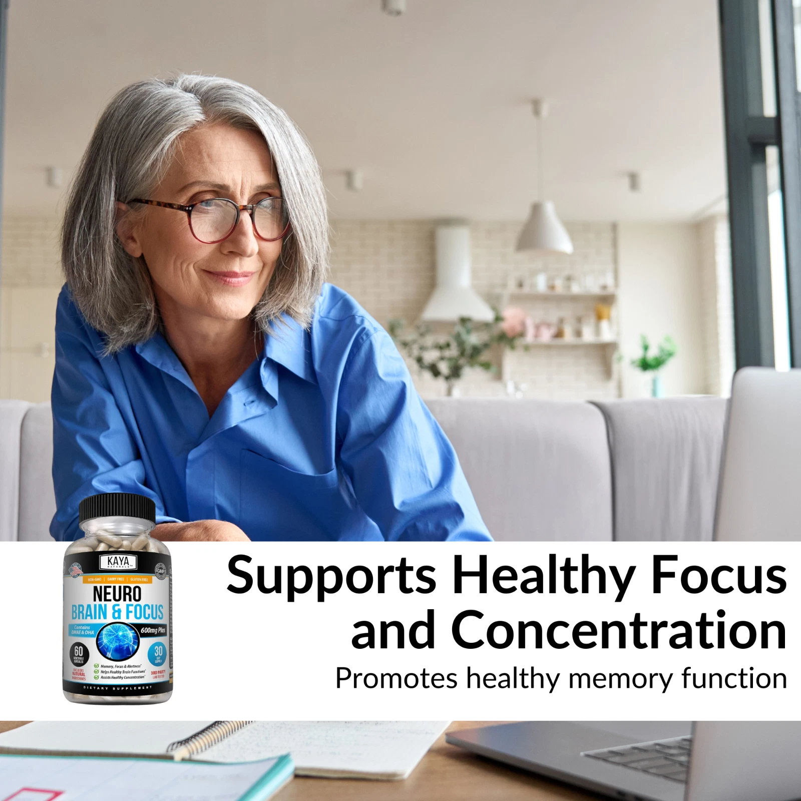 Bottle of Brain Health & Memory Booster with nootropic, memory & focus support to support health and wellness