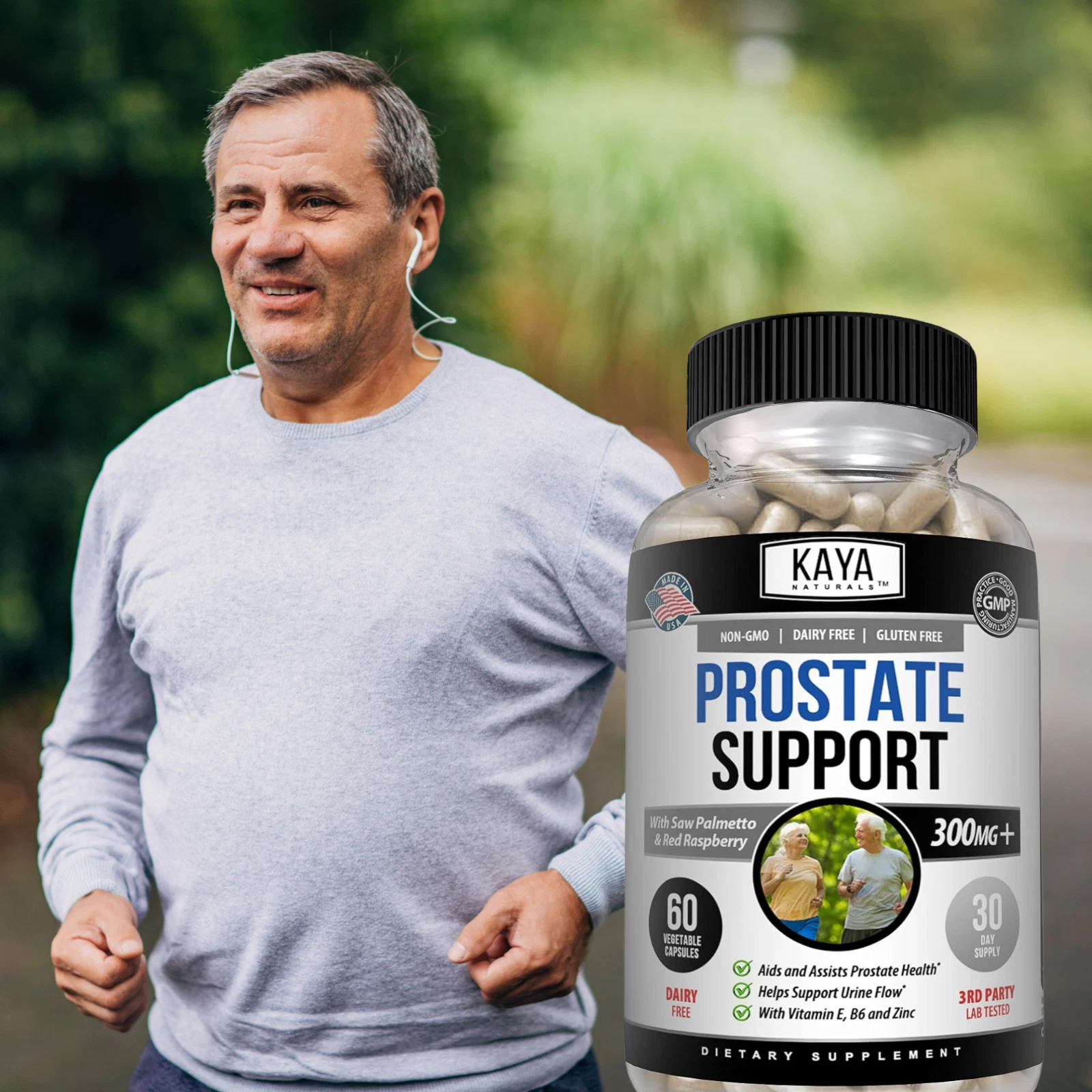 Bottle of Prostate Supplement with saw palmetto, prostate health support to support health and wellness