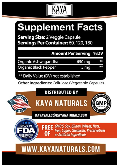 Bottle of Ashwagandha Capsules 1300mg 60ct with ashwagandha, stress & anxiety support to support health and wellness