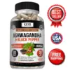 Bottle of Ashwagandha Capsules 1300mg 60ct with ashwagandha, stress & anxiety support to support health and wellness