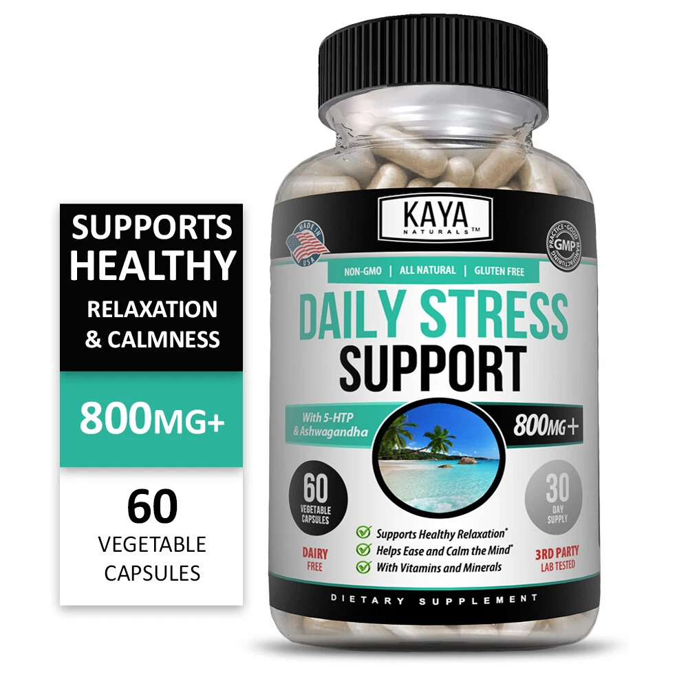 Bottle of Anxiety & Stress Relief 60ct with ashwagandha, stress & calm support to support health and wellness
