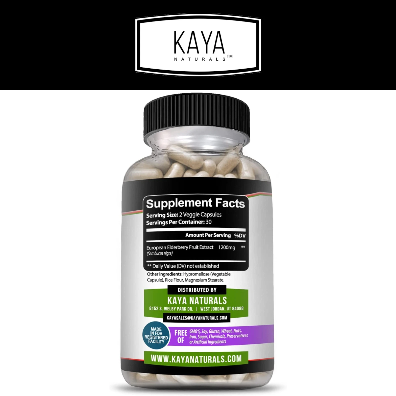 Bottle of Sambucus Black Elderberry 3 Pack 1200mg 60ct with elderberry, immune support to support health and wellness