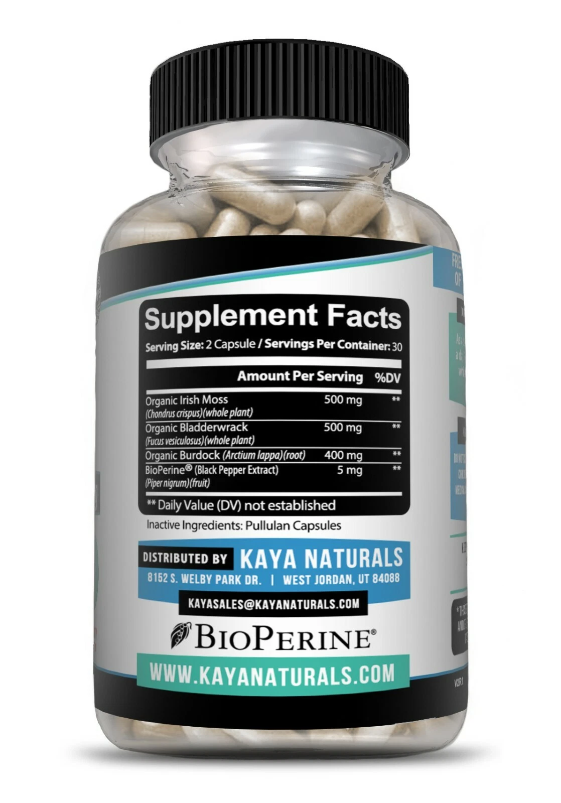 Bottle of Irish Sea Moss Supplement with sea moss, thyroid & immune support to support health and wellness
