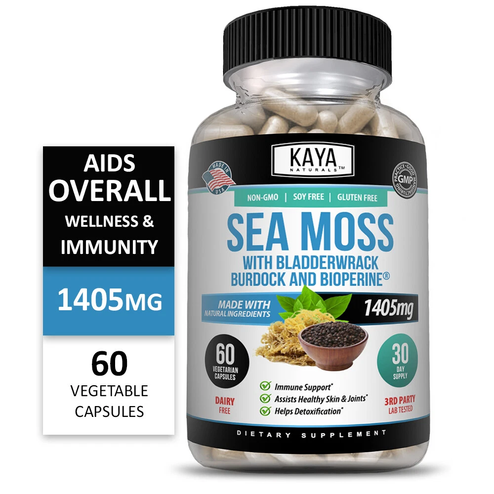 Bottle of Irish Sea Moss Supplement with sea moss, thyroid & immune support to support health and wellness