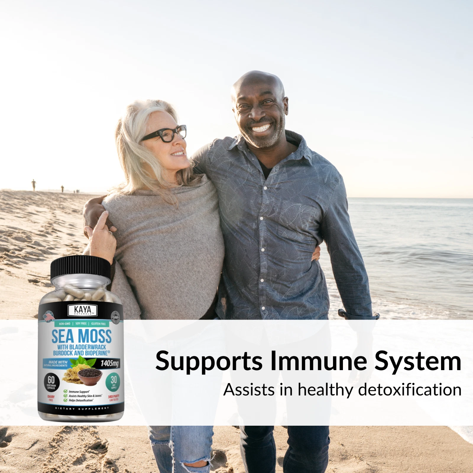 Bottle of Irish Sea Moss Supplement with sea moss, thyroid & immune support to support health and wellness