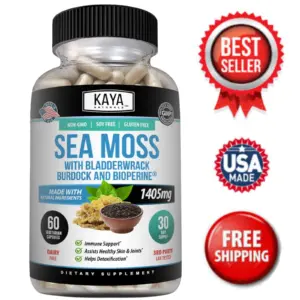 Bottle of Irish Sea Moss Supplement with sea moss, thyroid & immune support to support health and wellness