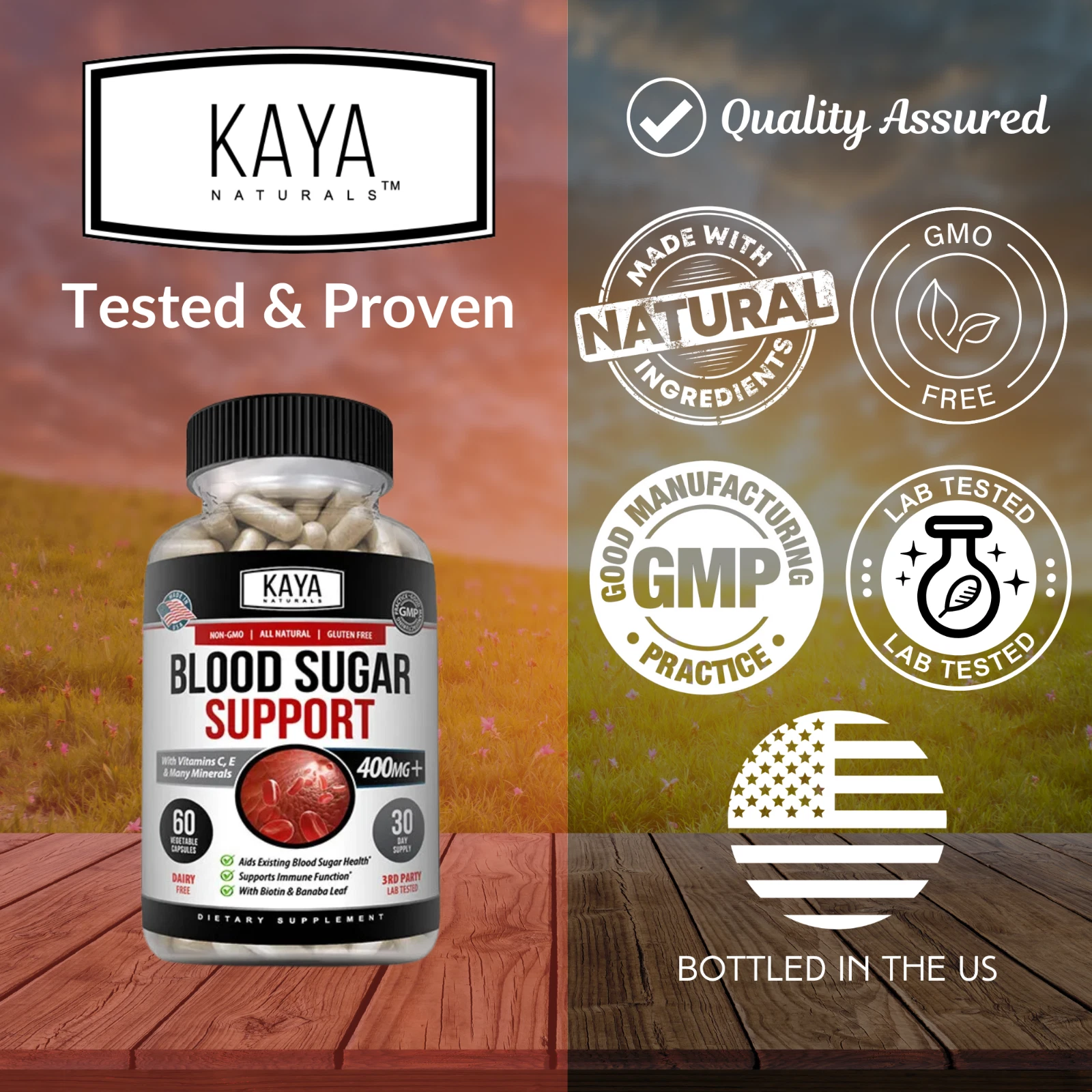 Bottle of Blood Sugar Support 60ct with alpha lipoic acid, blood sugar support to support health and wellness