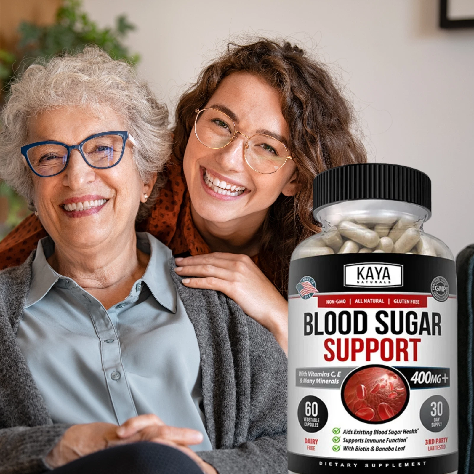 Bottle of Blood Sugar Support 60ct with alpha lipoic acid, blood sugar support to support health and wellness