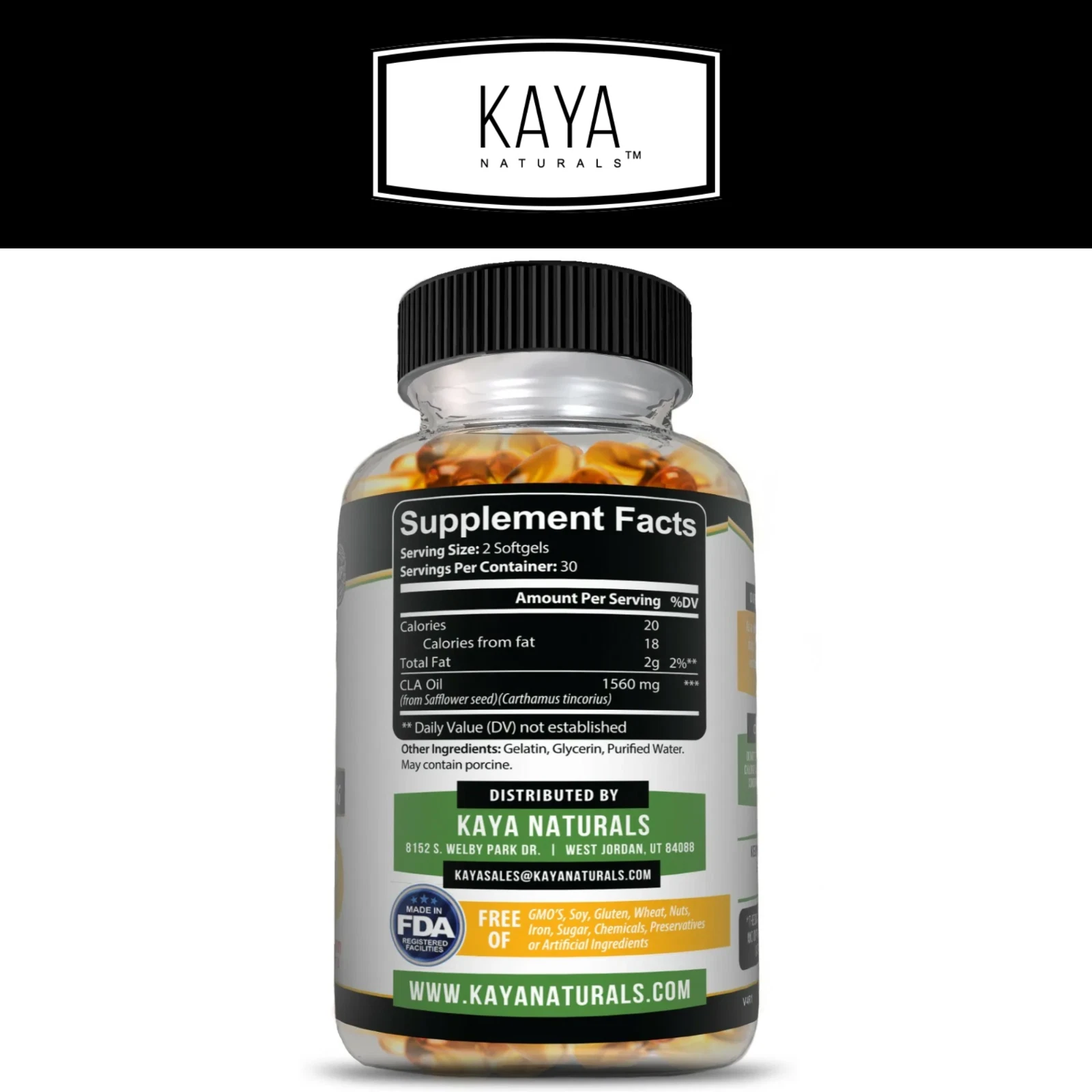 Bottle of CLA 60ct with cla, weight loss & fat burner support to support health and wellness