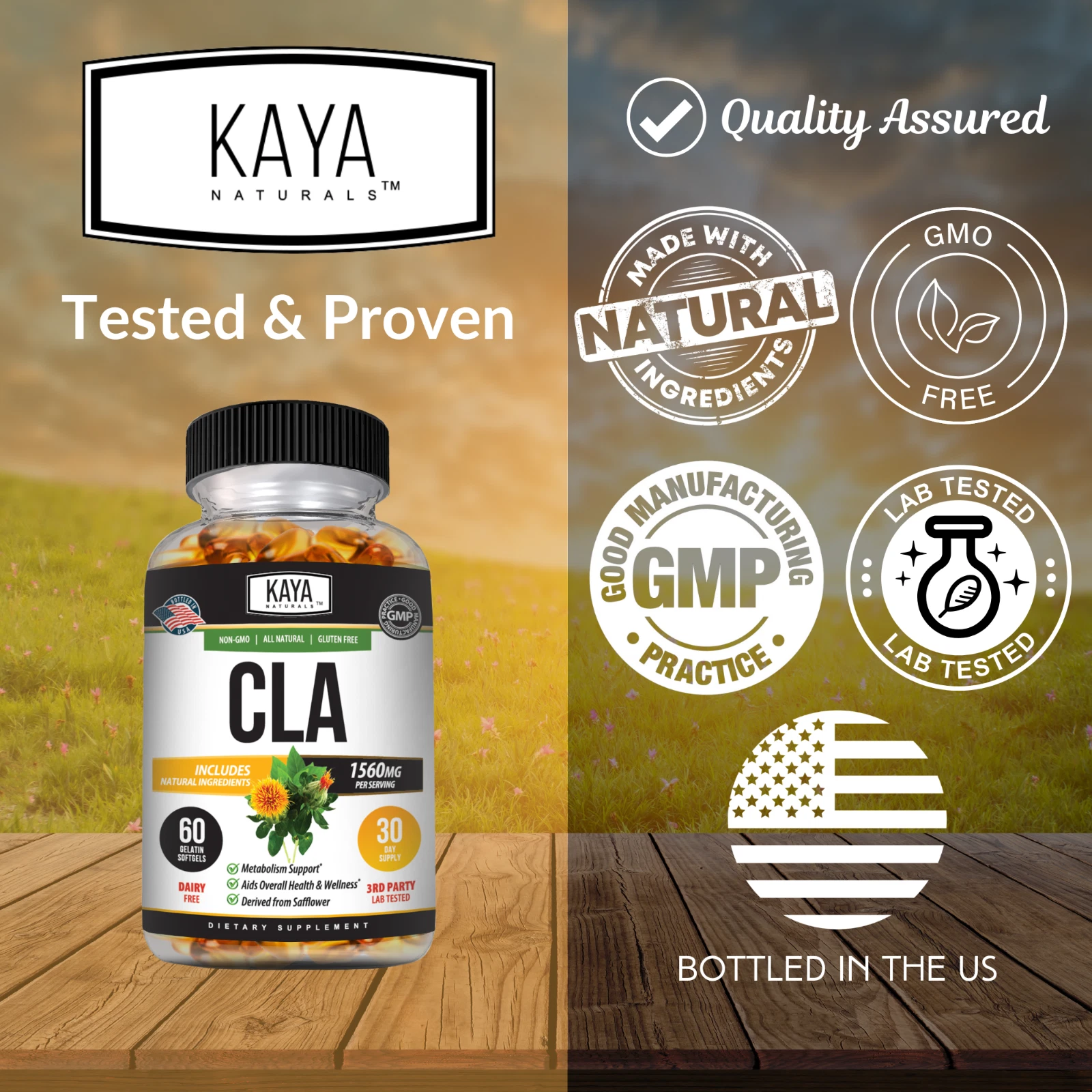 Bottle of CLA 60ct with cla, weight loss & fat burner support to support health and wellness