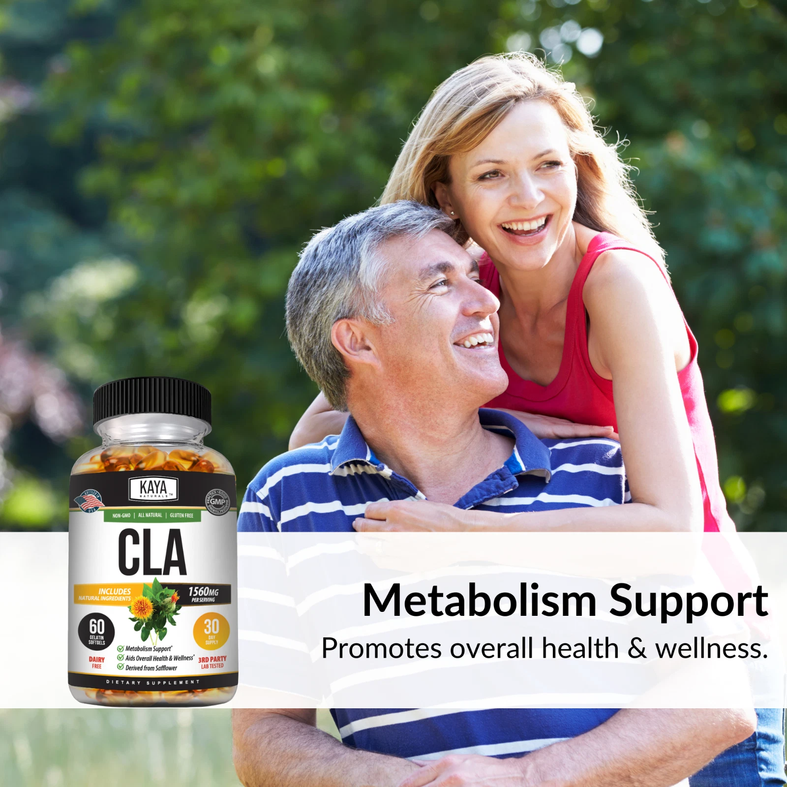 Bottle of CLA 60ct with cla, weight loss & fat burner support to support health and wellness