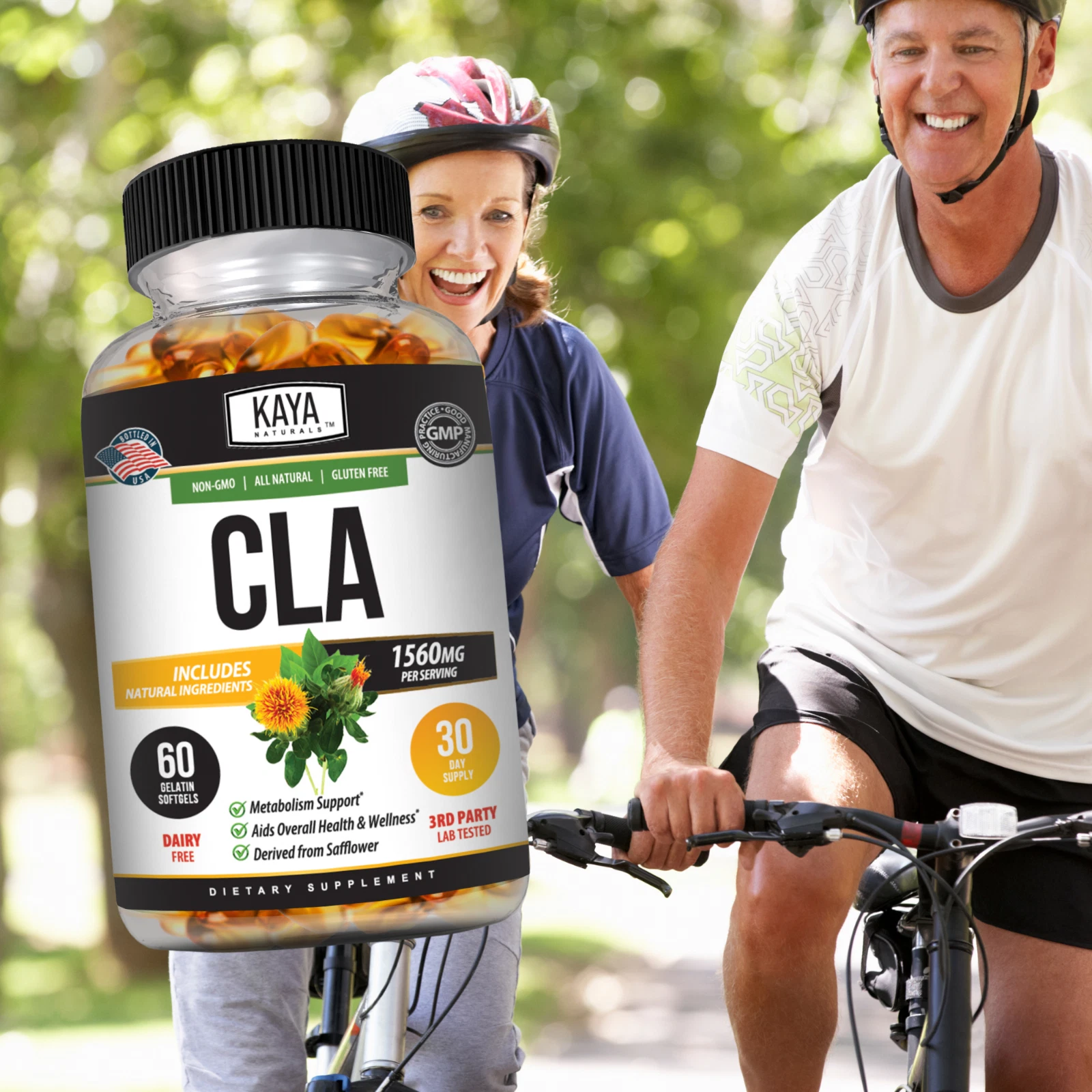 Bottle of CLA 60ct with cla, weight loss & fat burner support to support health and wellness