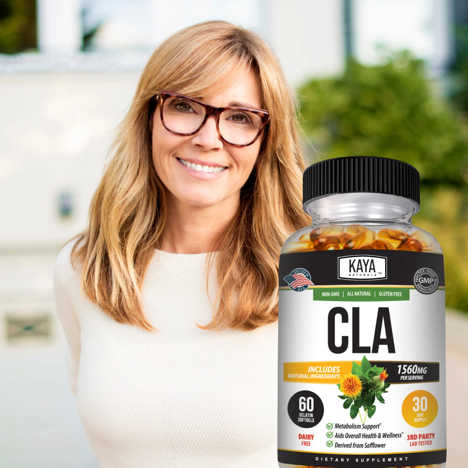 Bottle of CLA 60ct with cla, weight loss & fat burner support to support health and wellness