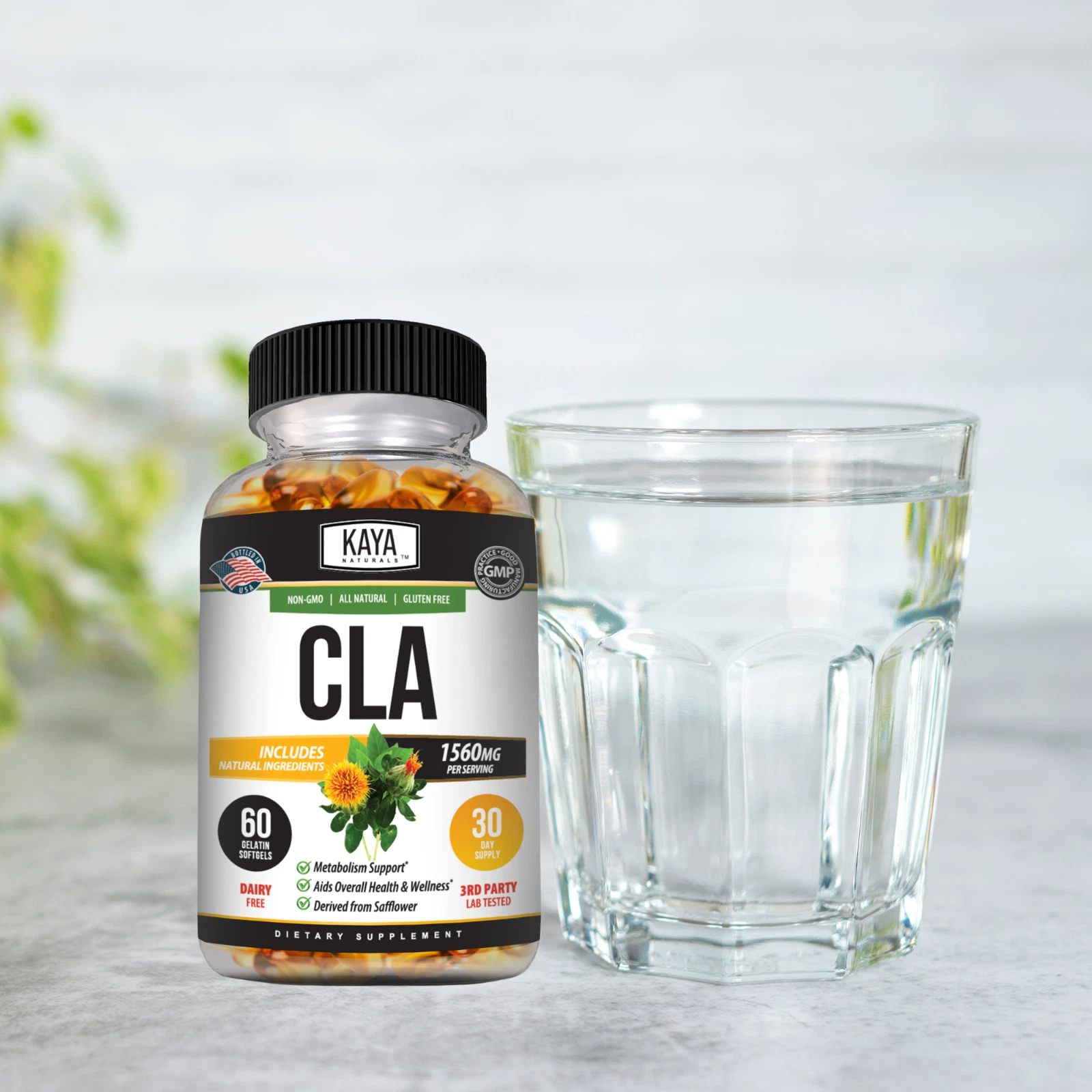 Bottle of CLA 60ct with cla, weight loss & fat burner support to support health and wellness