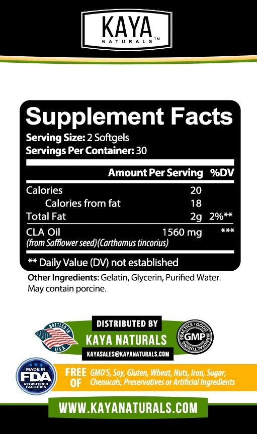 Bottle of CLA 60ct with cla, weight loss & fat burner support to support health and wellness