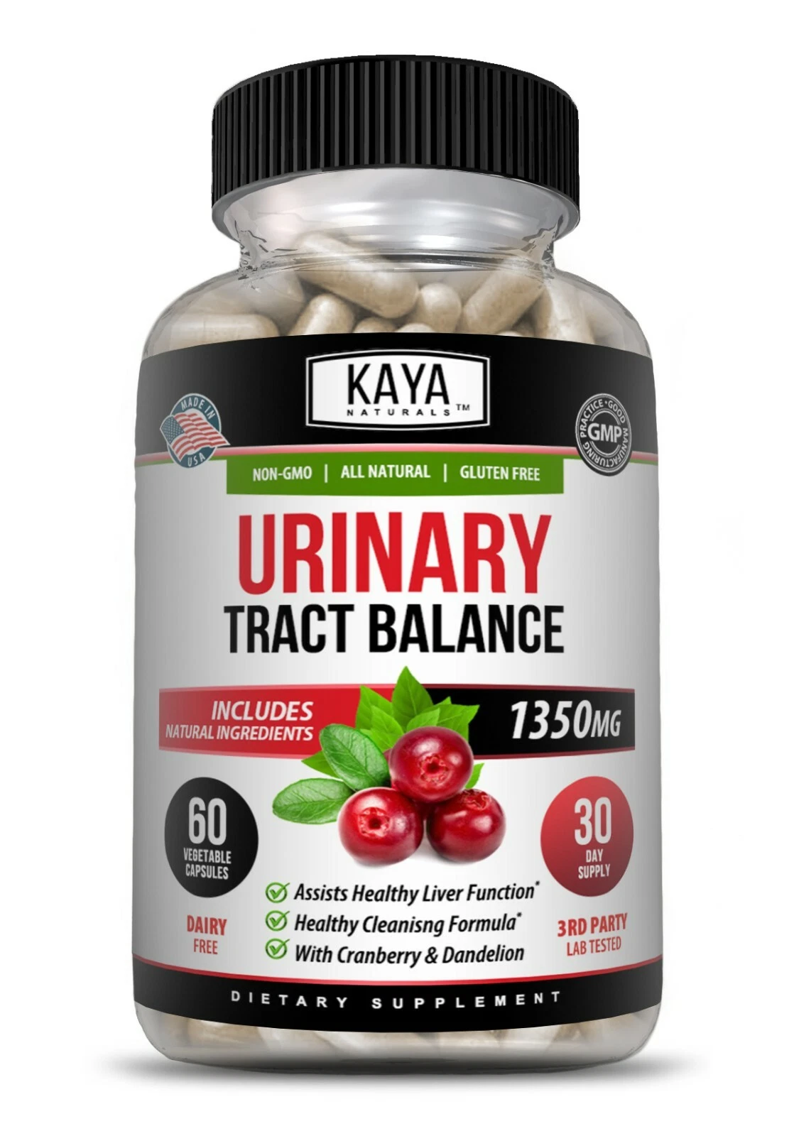 Bottle of Urinary Tract Balance 1350mg 60ct with d-mannose, urinary tract support to support health and wellness