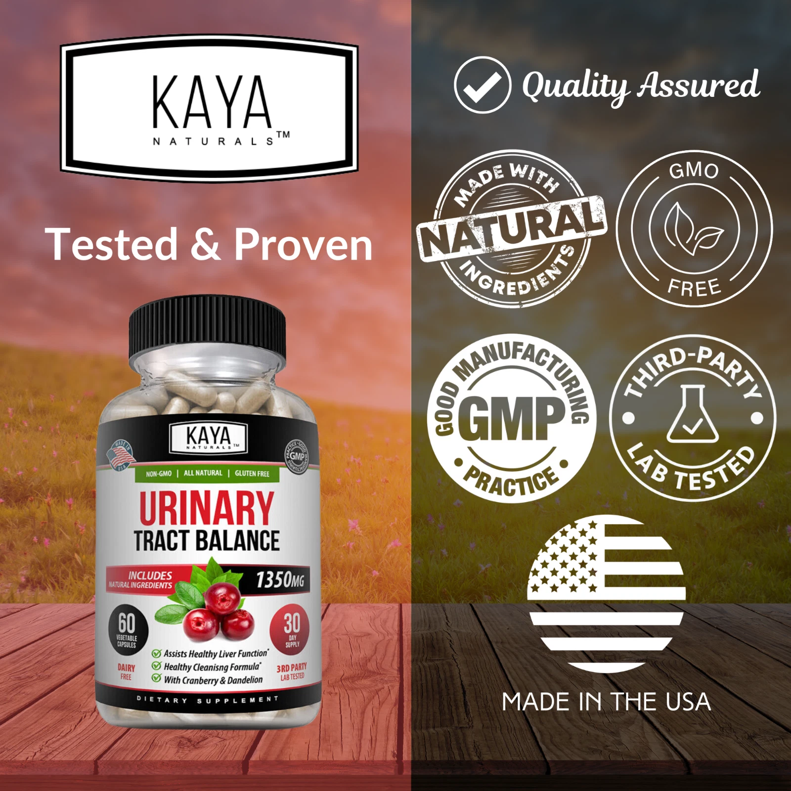 Bottle of Urinary Tract Balance 1350mg 60ct with d-mannose, urinary tract support to support health and wellness