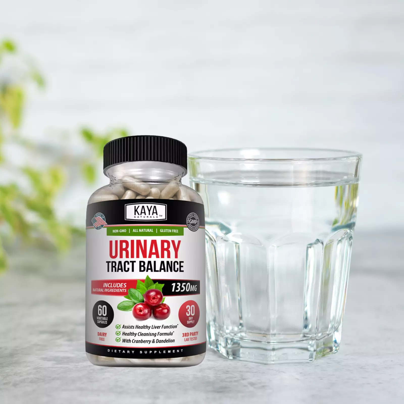Bottle of Urinary Tract Balance 1350mg 60ct with d-mannose, urinary tract support to support health and wellness