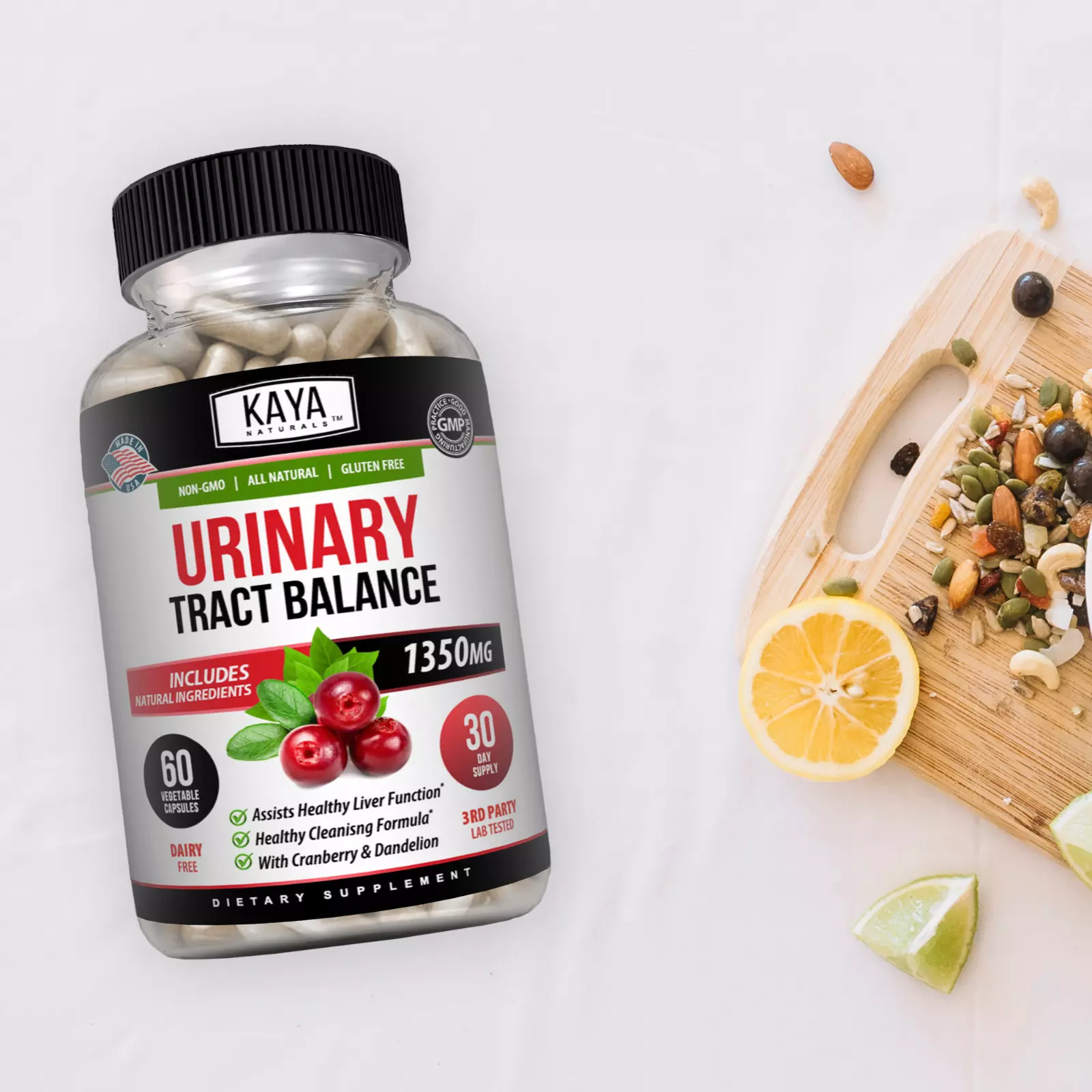 Bottle of Urinary Tract Balance 1350mg 60ct with d-mannose, urinary tract support to support health and wellness