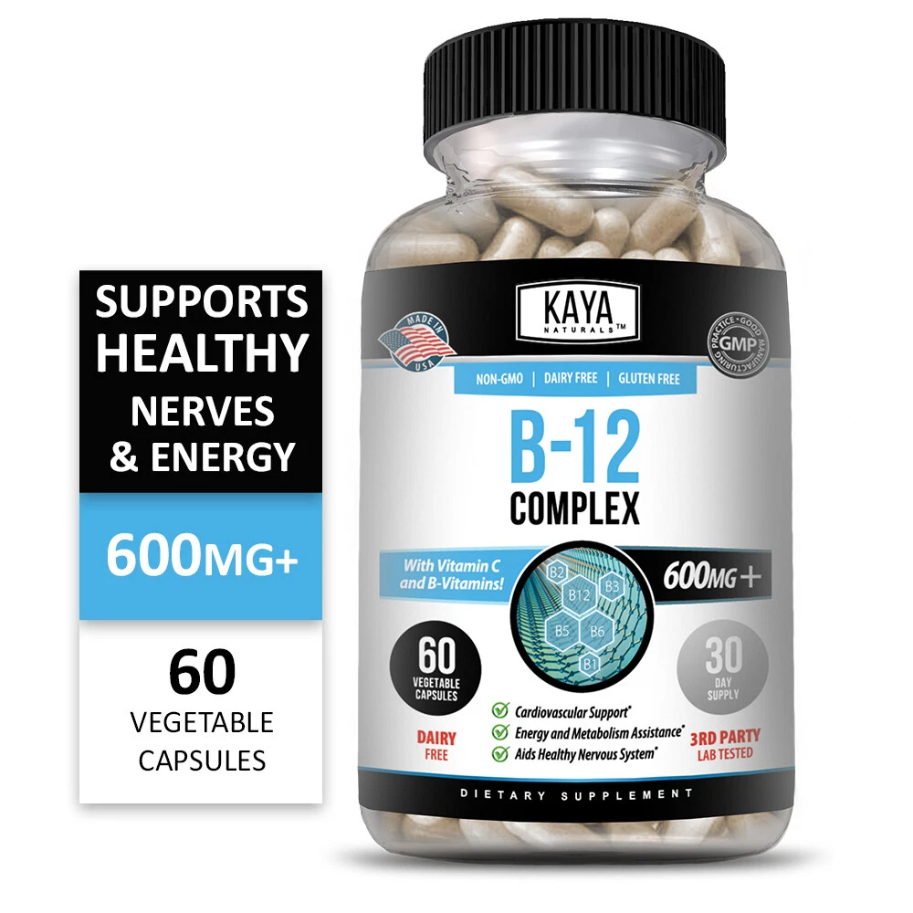 Image of B-12 Complex Supplement for Energy & Metabolism Support – 60 Capsules