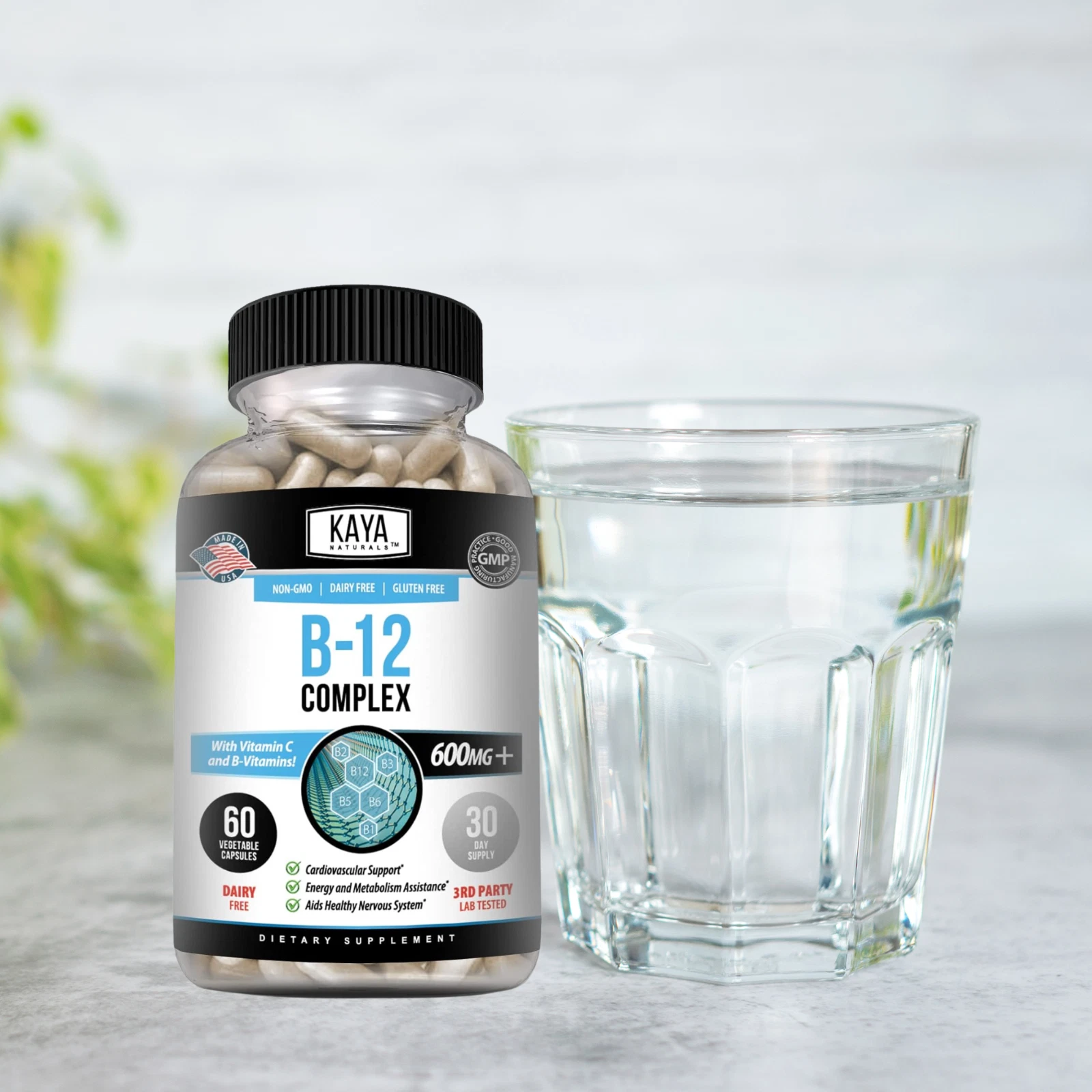 Image of B-12 Complex Supplement for Energy & Metabolism Support – 60 Capsules